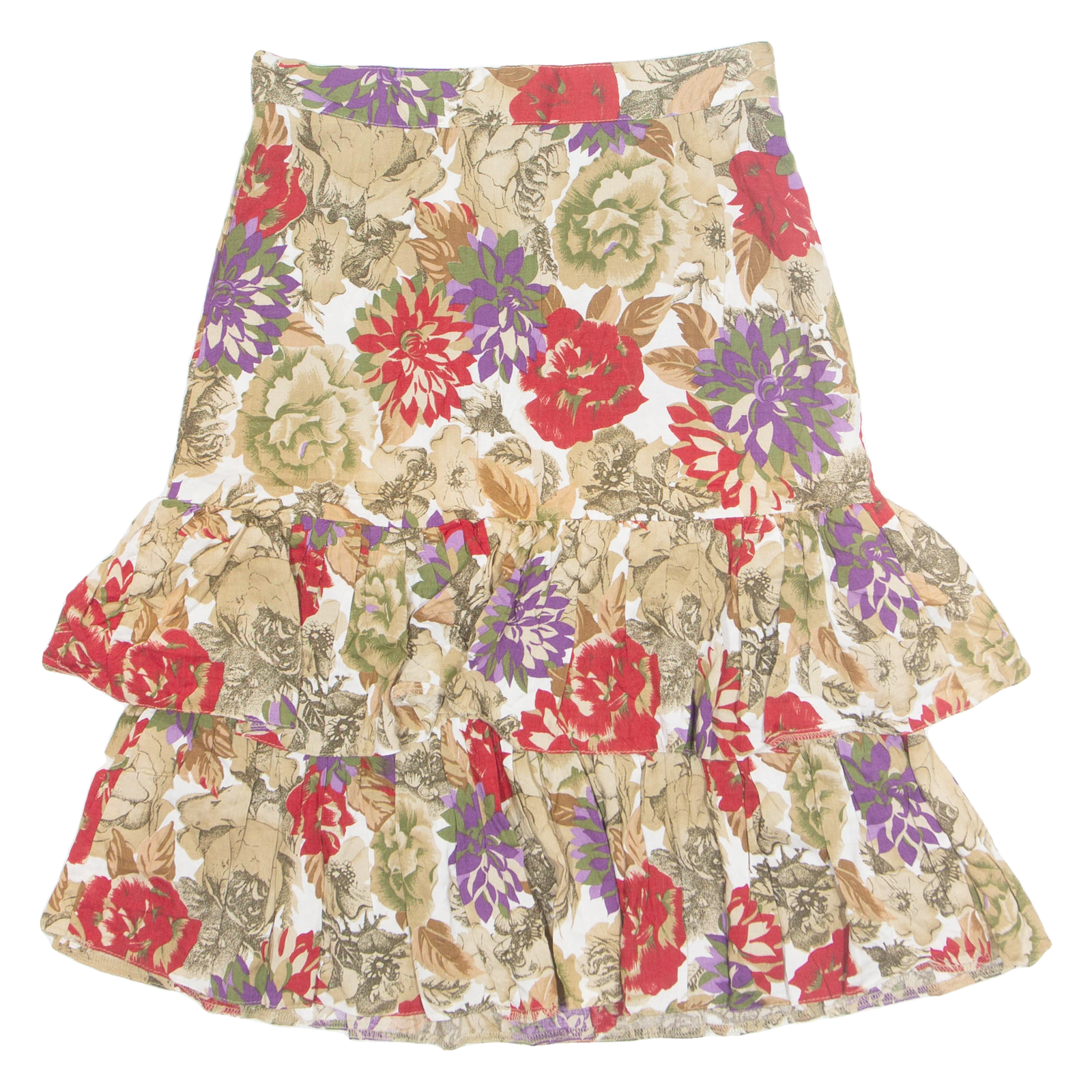 Layered Womens A-Line Skirt Beige Knee Length Viscose Floral M Refurbished - N/A refurbished available on Cerqular