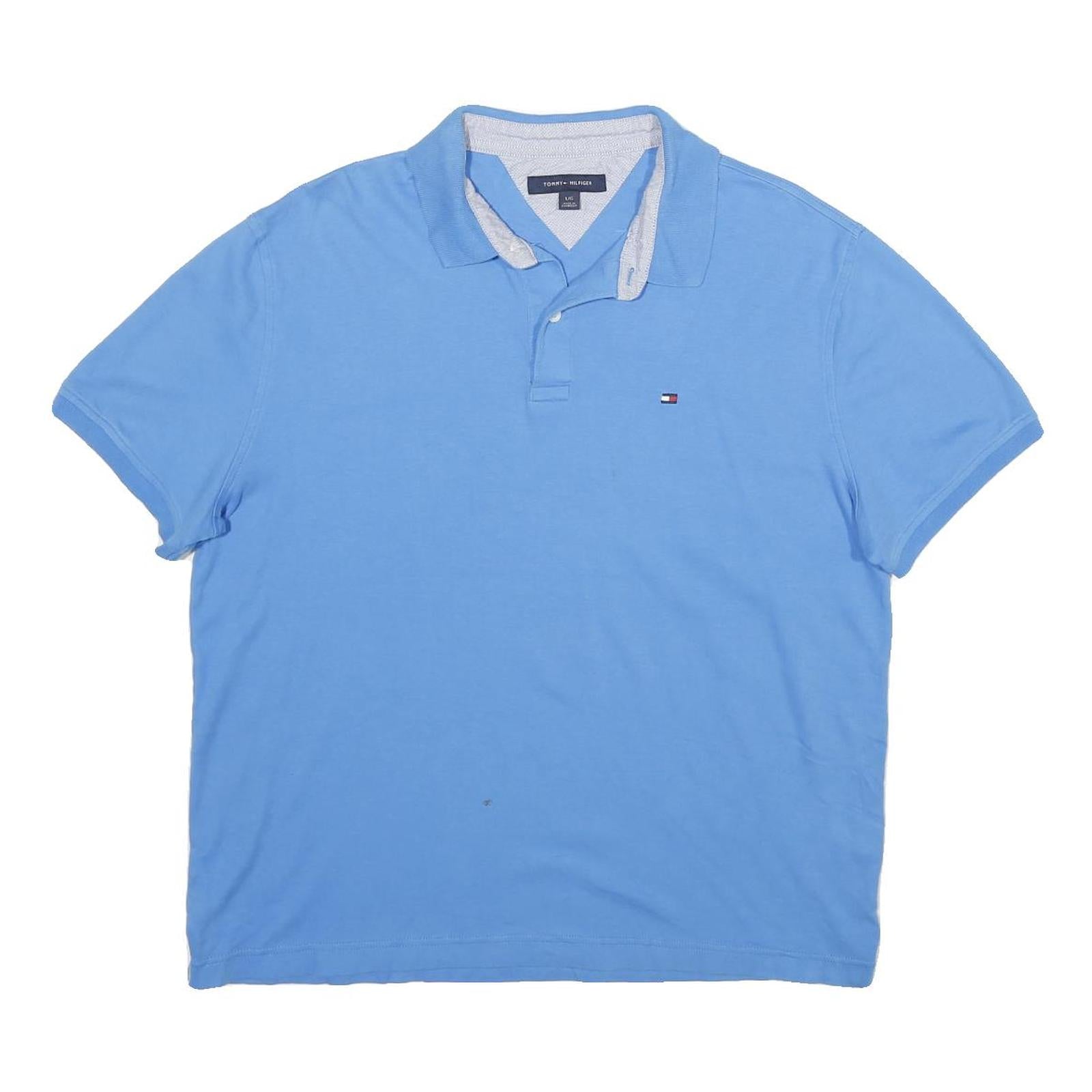 TOMMY HILFIGER Mens Blue Short Sleeve Plain Polo Shirt L Classic Fit Cotton Refurbished - N/A refurbished available on Cerqular