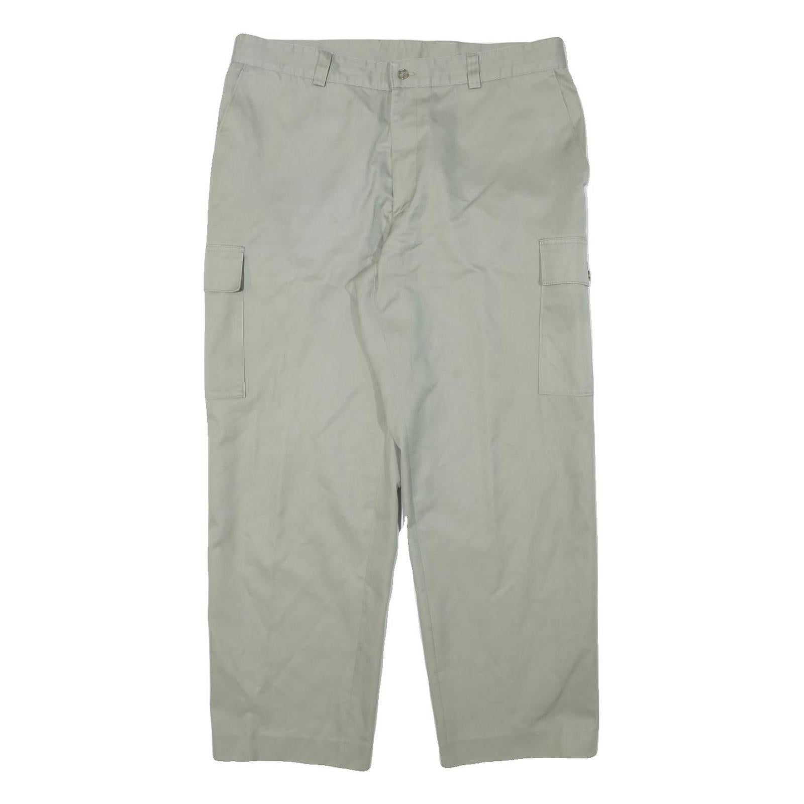 Mens Cotton Blend Beige Relaxed Cargo Trousers W35 L28 Utility Pockets Zip Refurbished - N/A refurbished available on Cerqular