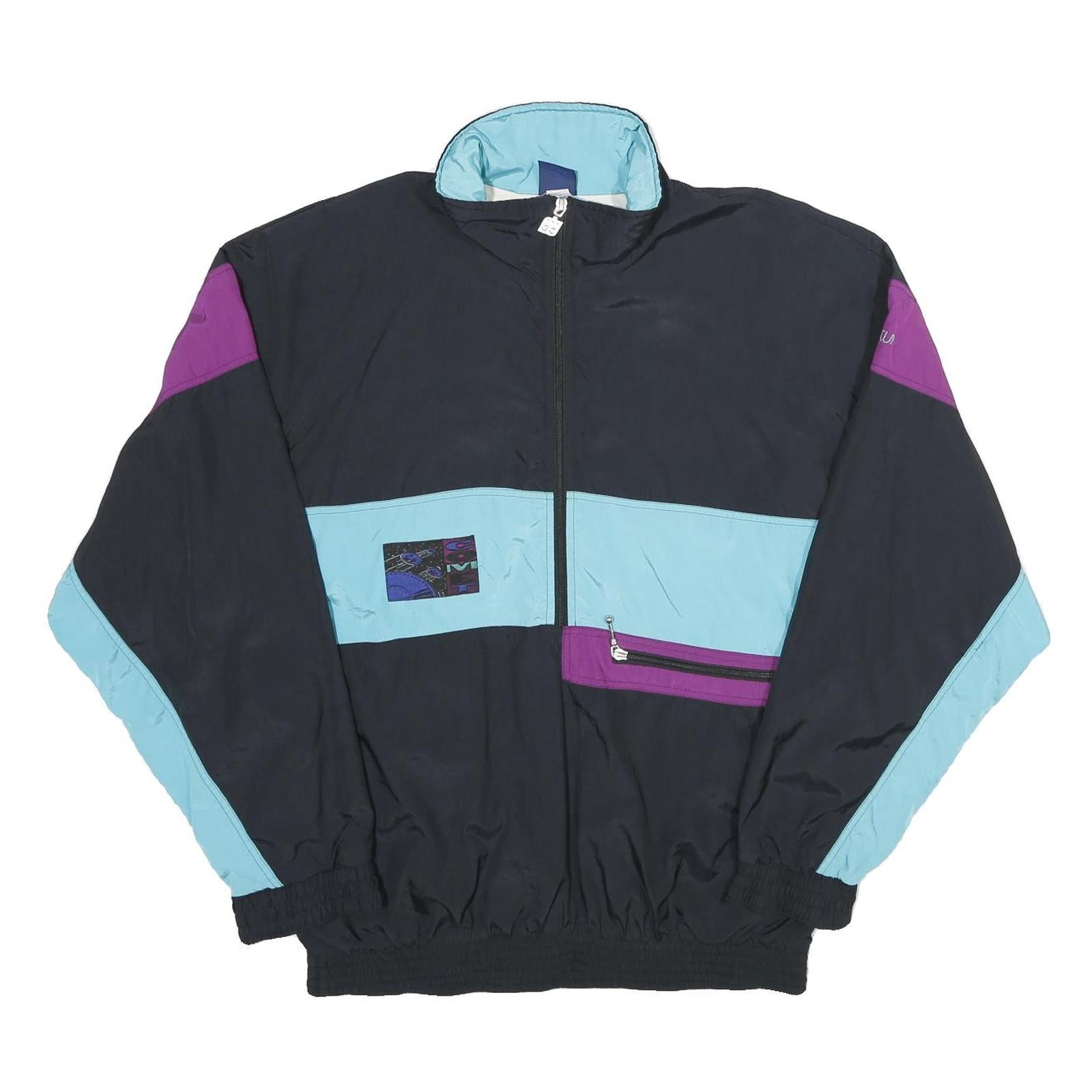 GOLDEN CUP Mens Black & Purple & Light Blue Nylon Jacket M Colourblock Casual Refurbished - N/A refurbished available on Cerqular