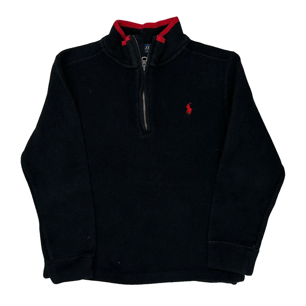 Age 6 Polo By Ralph Lauren 1/4 Zip - XS Black Cotton Refurbished - Thrifted (note: this is a term often used to describe second- refurbished available on Cerqular