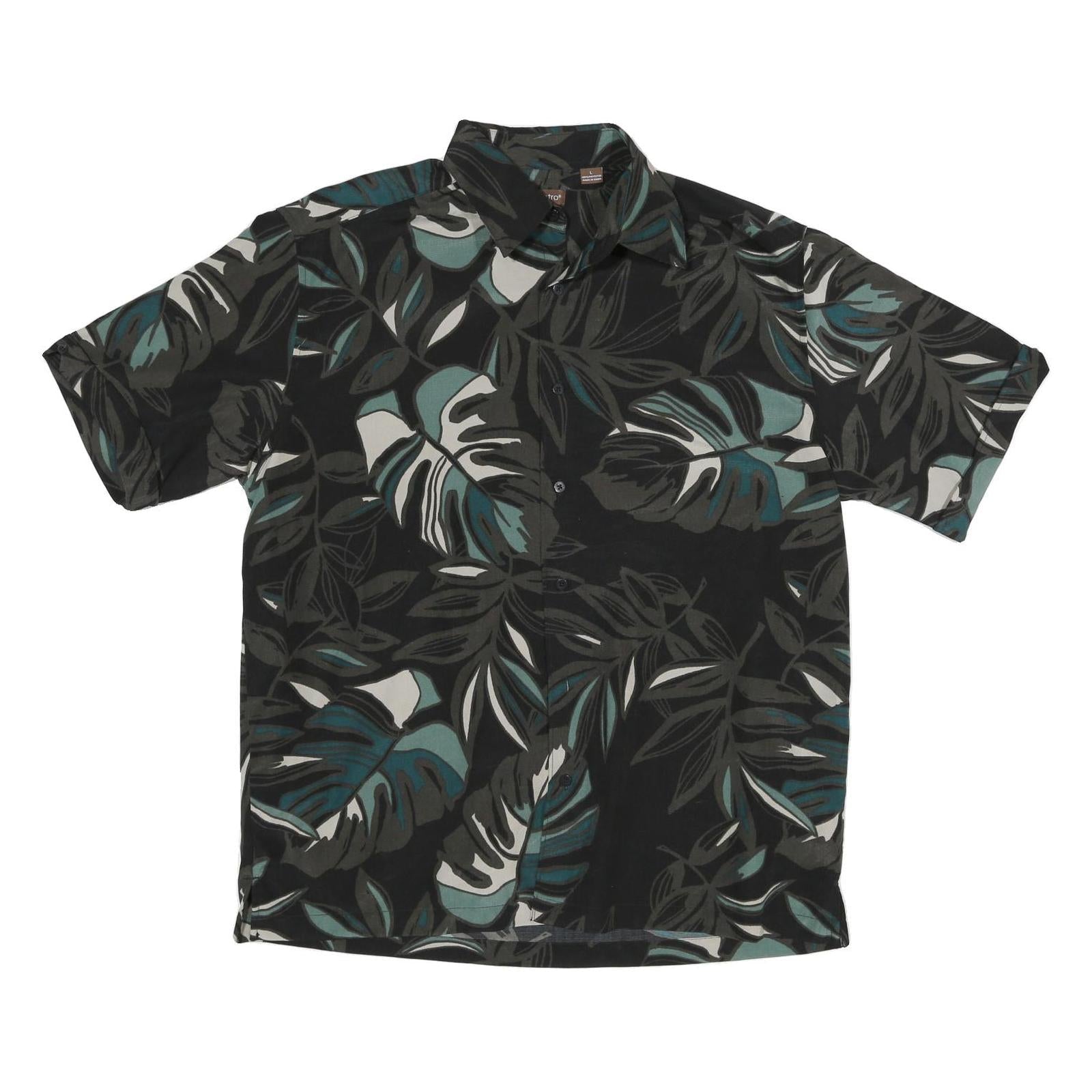 CENTRO Mens Black & Grey Tropical Print Shirt L Polyester Casual Summer Refurbished - N/A refurbished available on Cerqular
