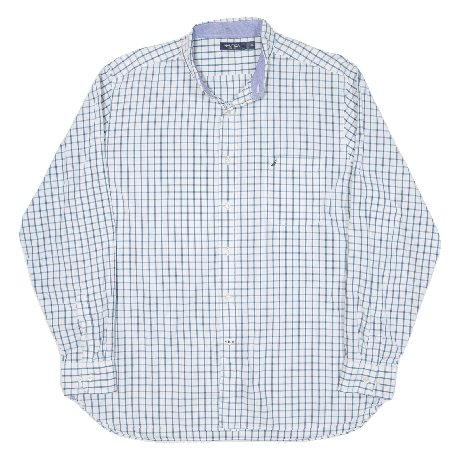 NAUTICA Mens Shirt White Check Long Sleeve XL Refurbished - N/A refurbished available on Cerqular