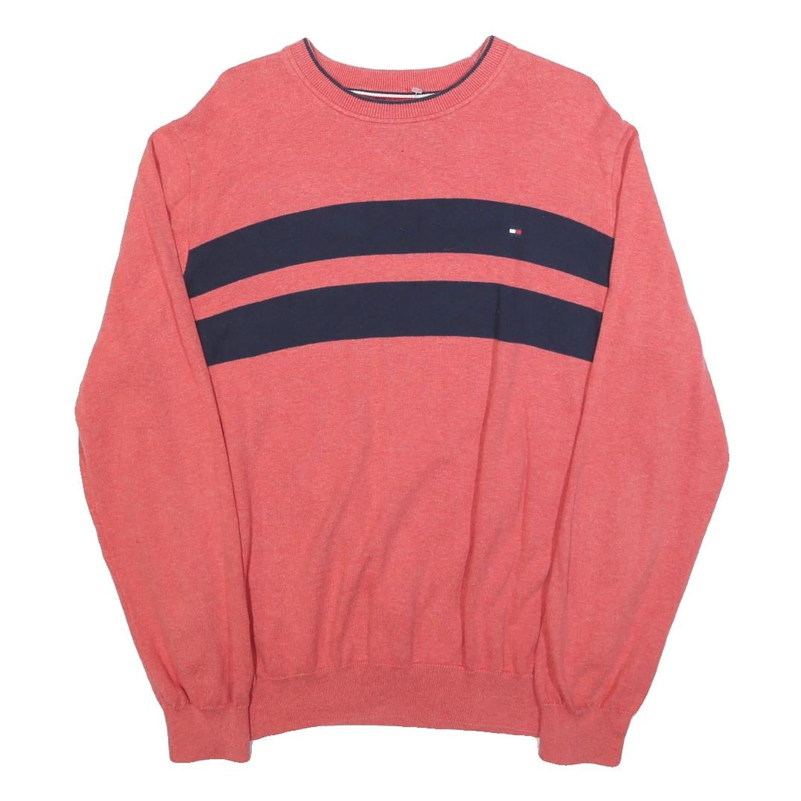 TOMMY HILFIGER Mens Red & Navy Patterned Pullover Jumper Crew Neck Basic Knit L Refurbished - N/A refurbished available on Cerqular
