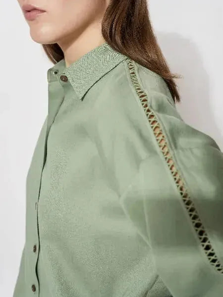 Alyvia Collared Short Shirt | Size: 34 | Color: Olive Refurbished - N/A (Anjum Khan is a personal name, not a brand refurbished available on Cerqular