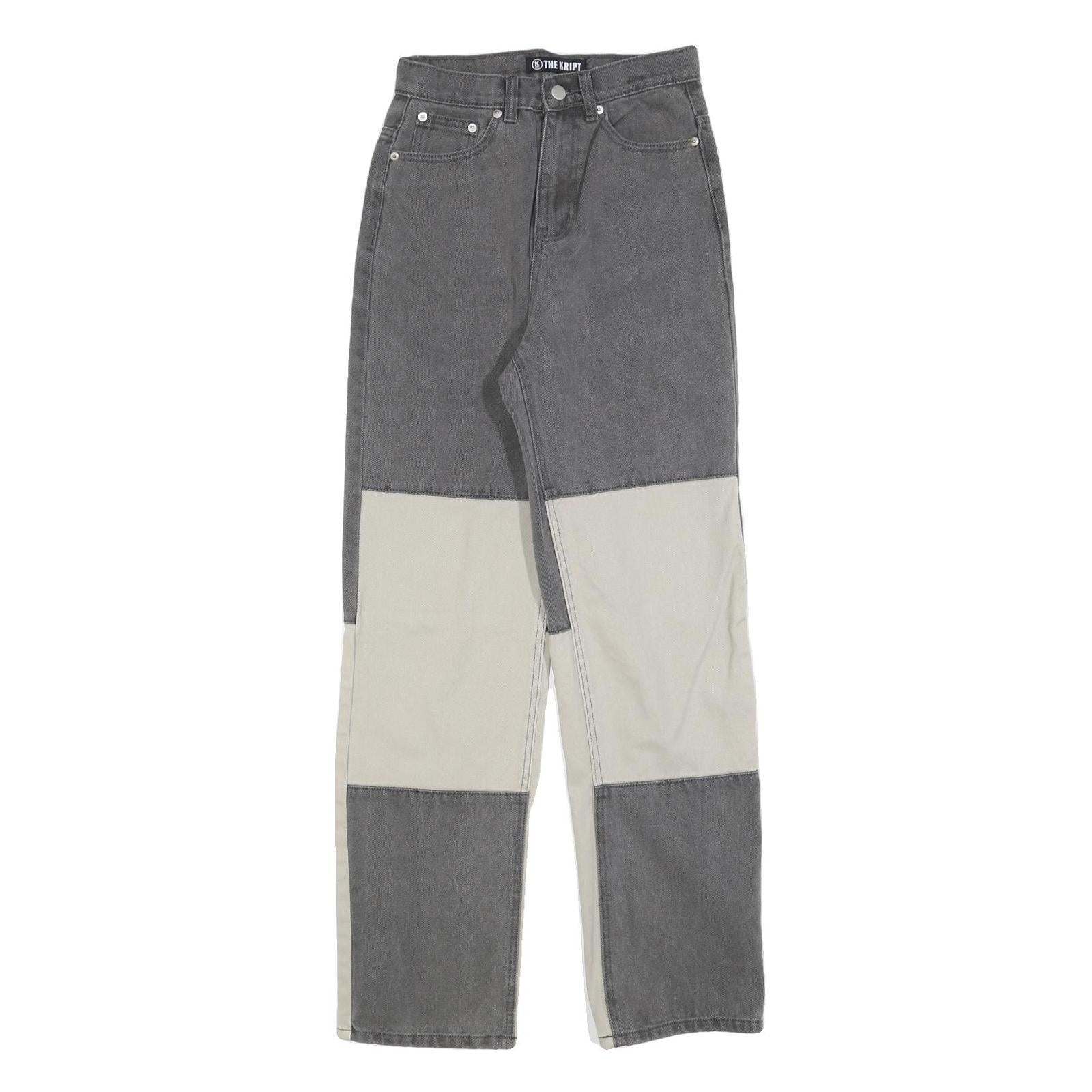 THE KRIPT Womens Regular Fit Colourblock Denim Jeans Grey & Cream W25 L30 Zip Refurbished - N/A refurbished available on Cerqular