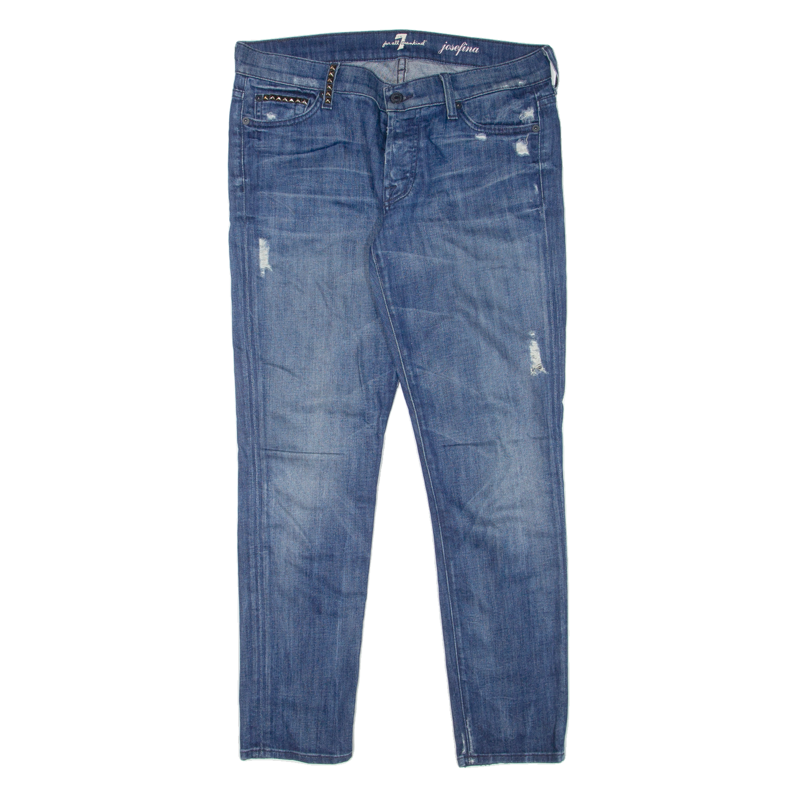 7 FOR ALL MANKIND Josefina Distressed Womens Jeans Blue Slim Skinny W31 L28 Refurbished - N/A refurbished available on Cerqular
