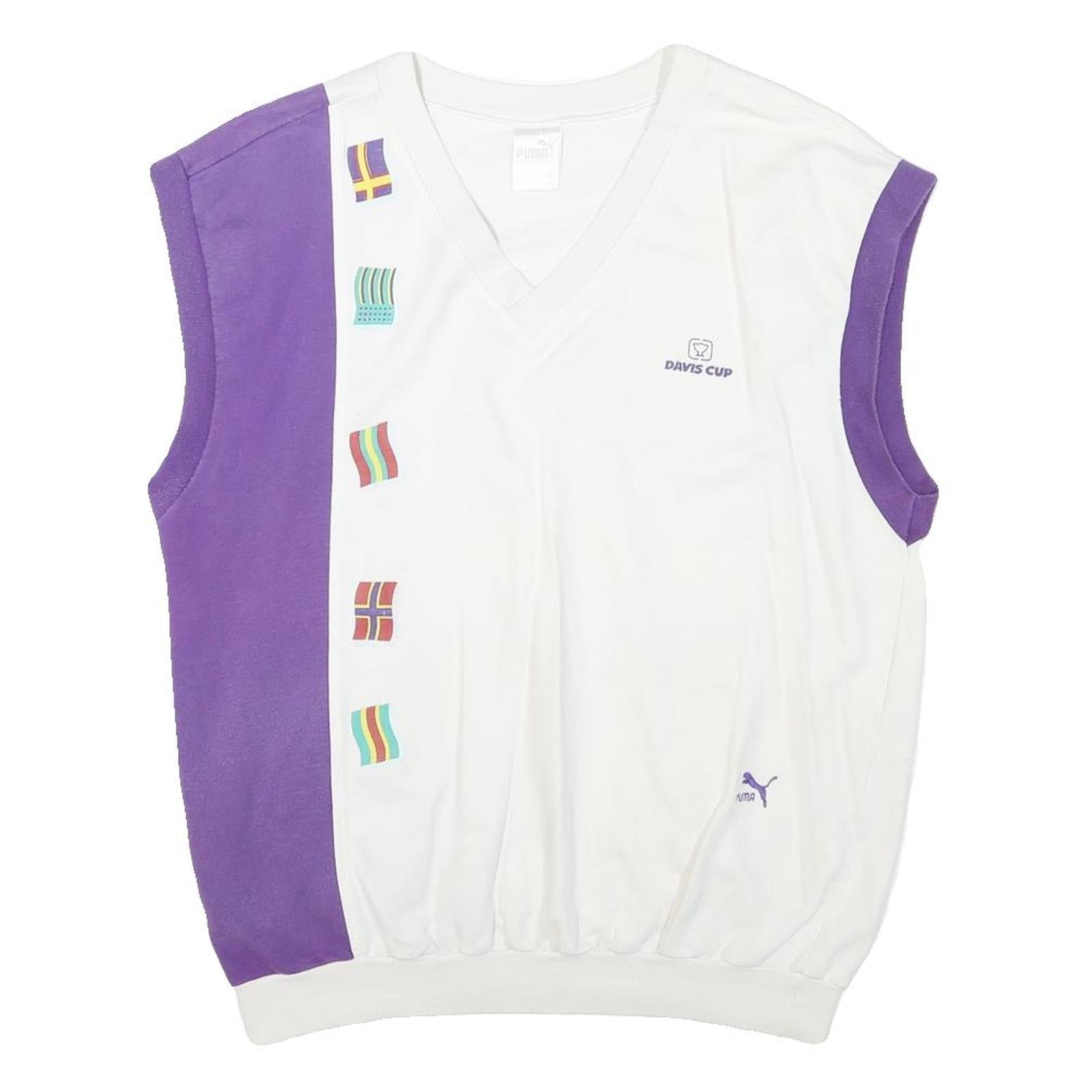 PUMA Mens White & Purple Davis Cup Sleeveless Sweatshirt M Cotton Blend V-Neck Refurbished - N/A refurbished available on Cerqular
