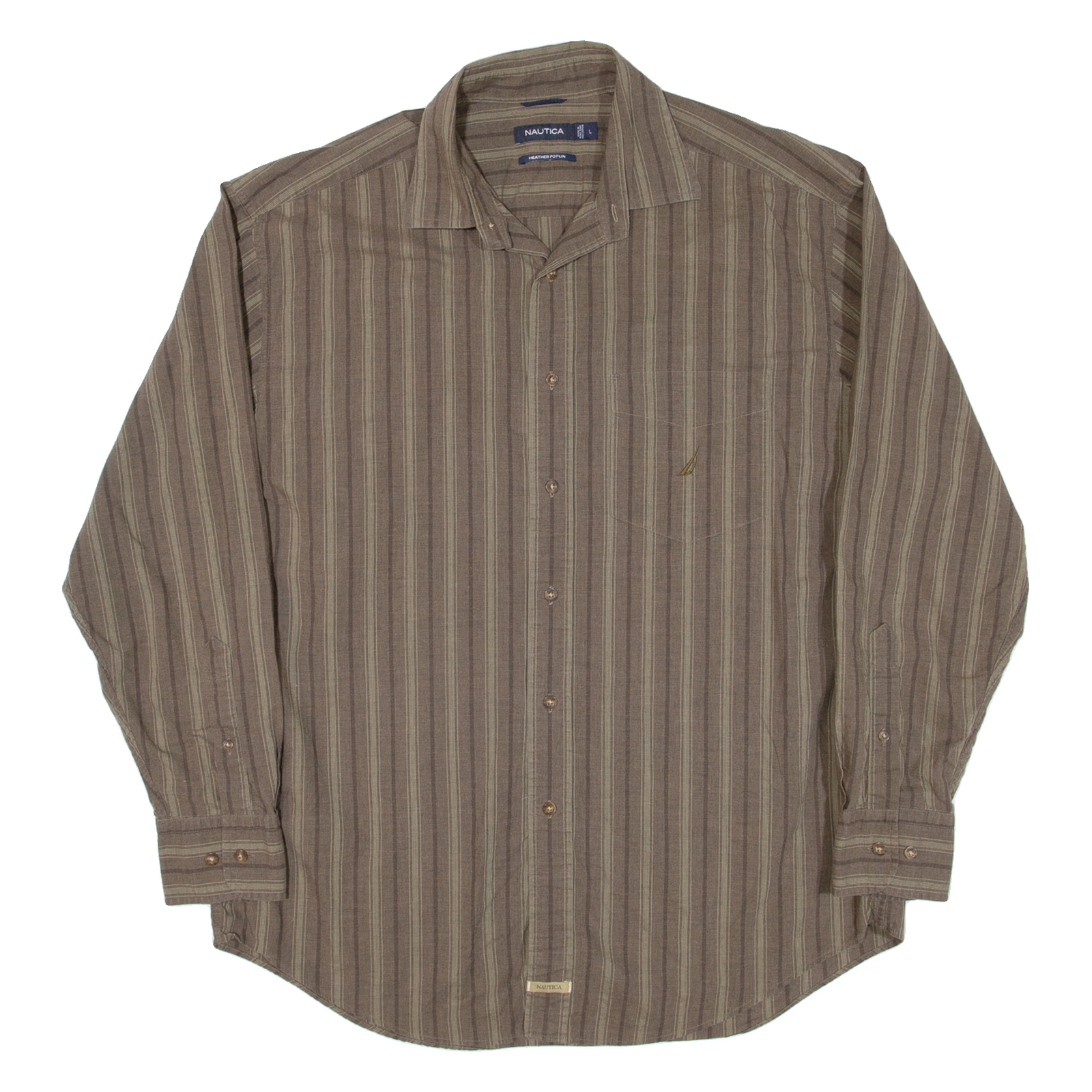 NAUTICA Mens Shirt Brown Striped Long Sleeve L Refurbished - N/A refurbished available on Cerqular
