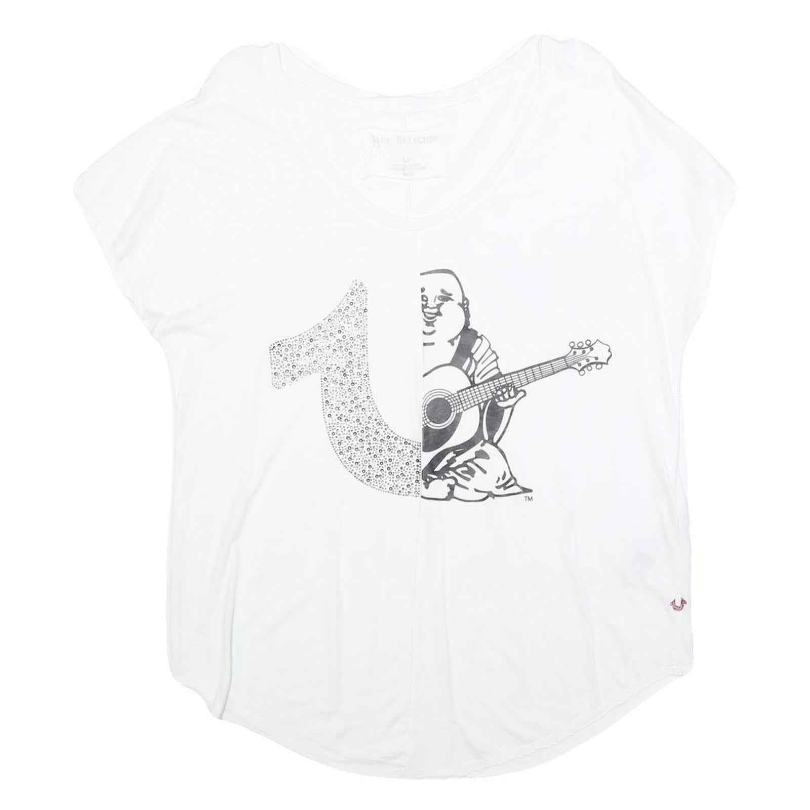 TRUE RELIGION Womens White Graphic T-Shirt M Short Sleeve Scoop Neck Cotton Refurbished - N/A refurbished available on Cerqular