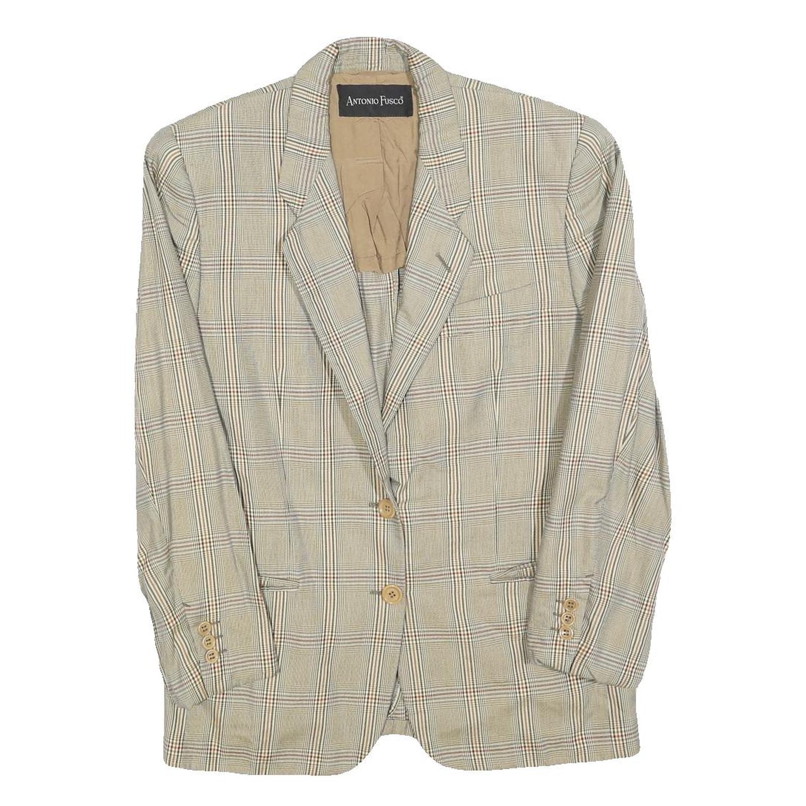ANTONIO FUSCO Womens Beige Check Blazer Jacket M Woven Button Closure Tailored Refurbished - N/A refurbished available on Cerqular