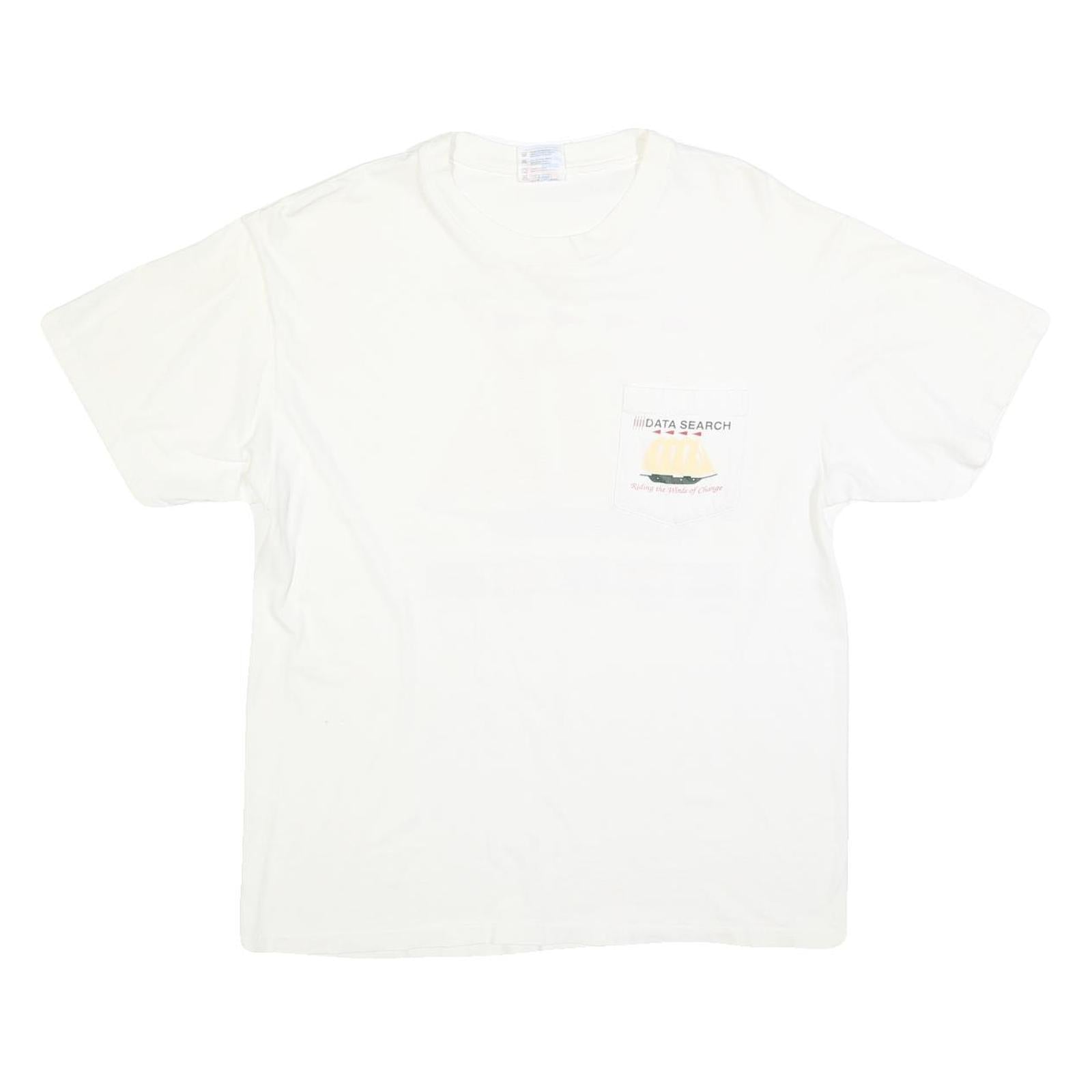 HANES Mens White Data Search Graphic T-Shirt L Short Sleeve Crew Neck Printed Refurbished - N/A refurbished available on Cerqular