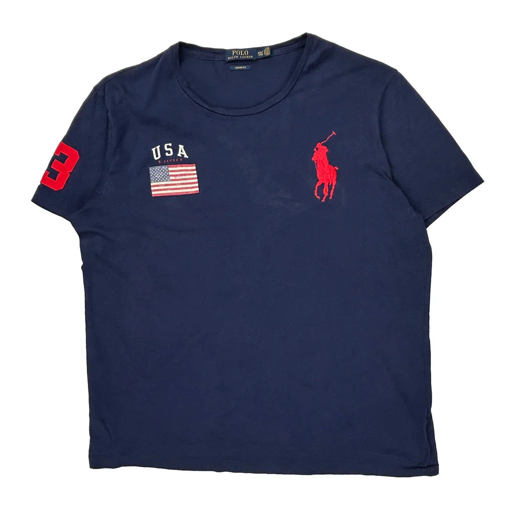 Buy USA Polo By Ralph Lauren T-Shirt - 2XL Navy Cotton Refurbished - $40.19 USA Polo By Ralph Lauren T-Shirt - 2XL Navy Cotton Refurbished - Thrifted (note: this is a term often used to describe second- refurbished available on Cerqular