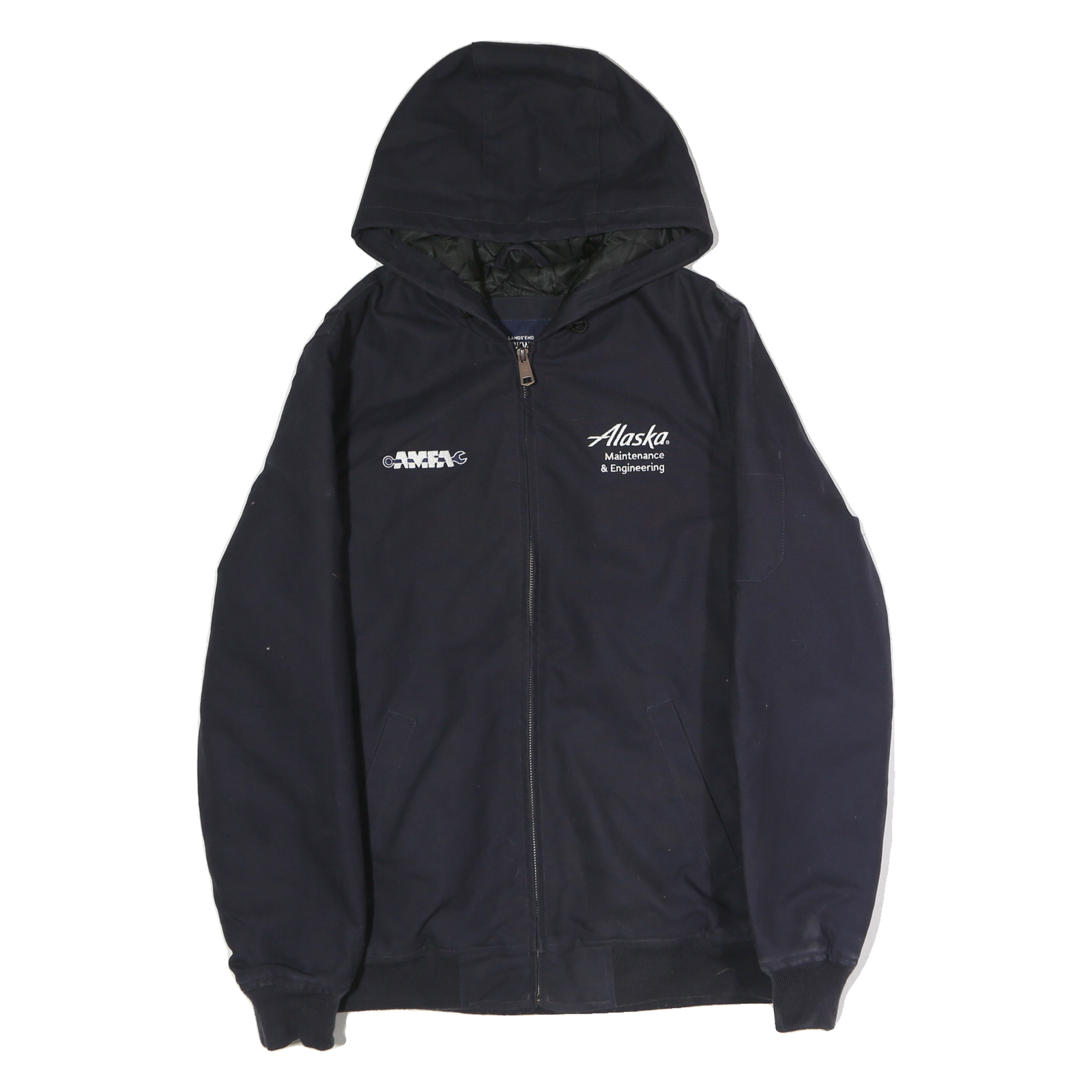 LANDS END Mens Navy Blue Maintenance Engineering Cotton Zip Up Hooded Jacket M Refurbished - N/A refurbished available on Cerqular