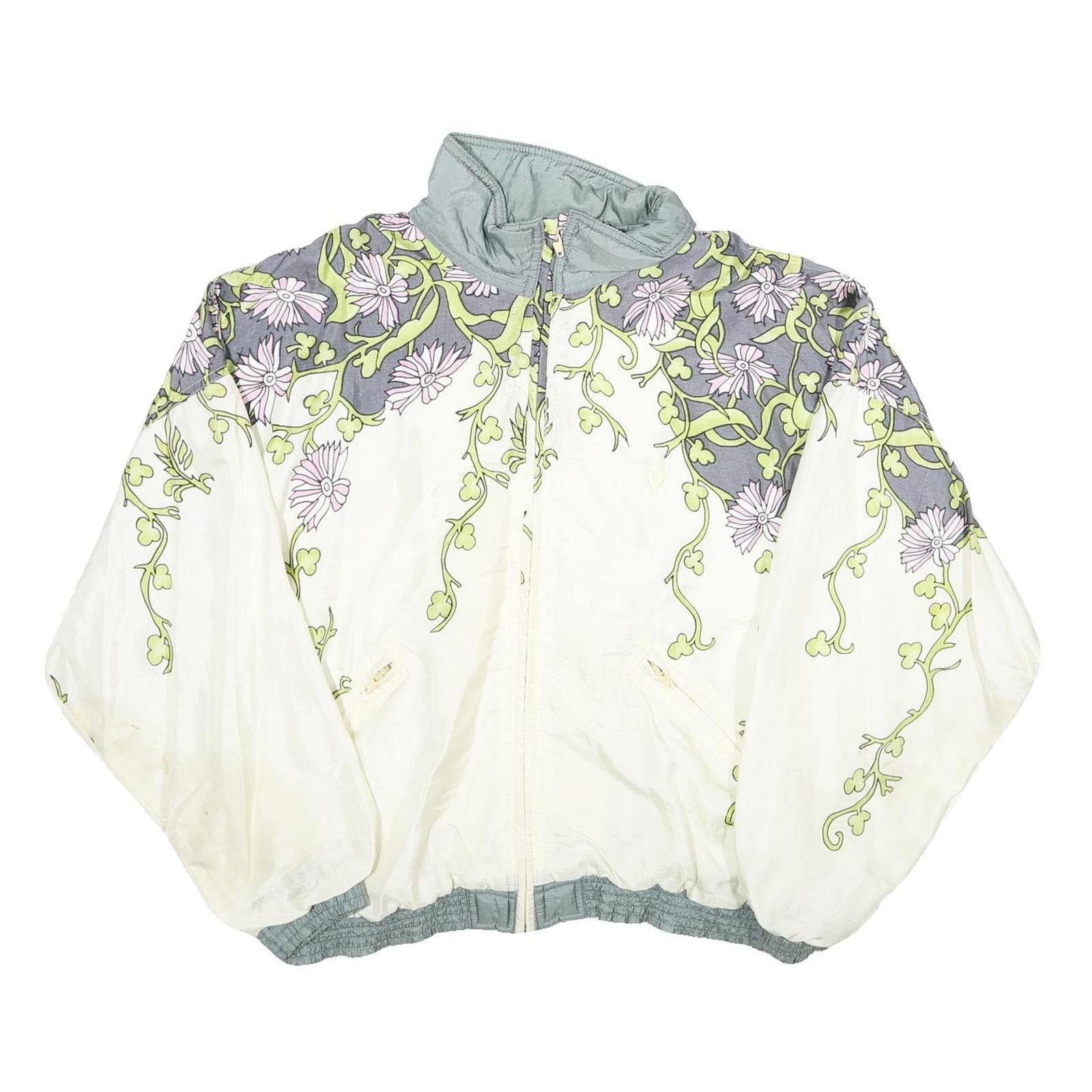 VOGLIO Womens White & Grey Floral Nylon Jacket XL Lightweight Zip Up Casual Refurbished - N/A refurbished available on Cerqular