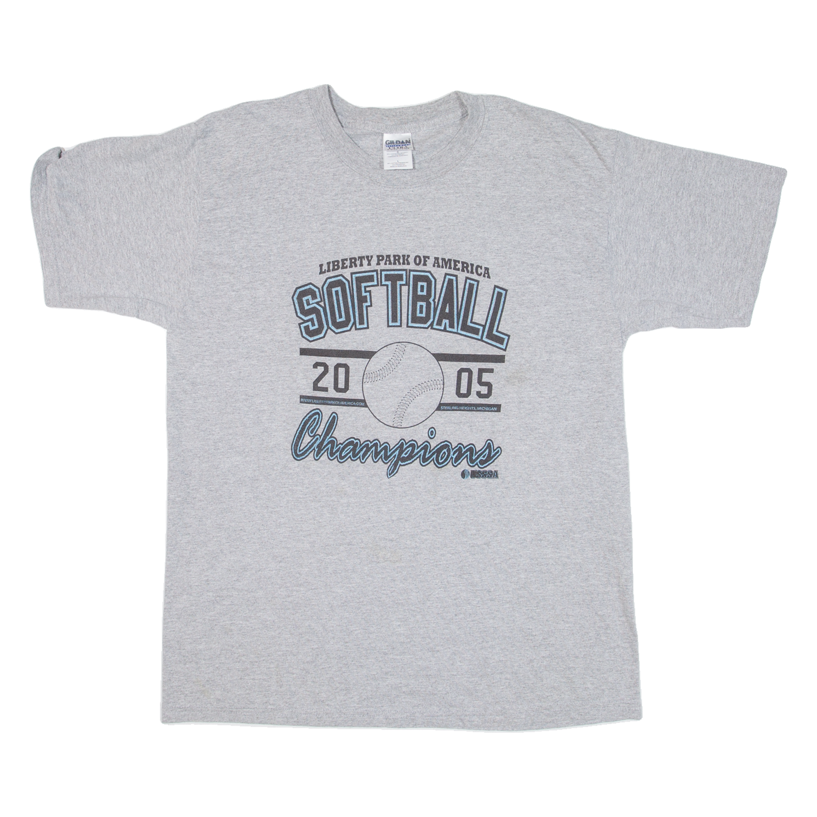 GILDAN Softball Champions Mens T-Shirt Grey USA L Refurbished - N/A refurbished available on Cerqular