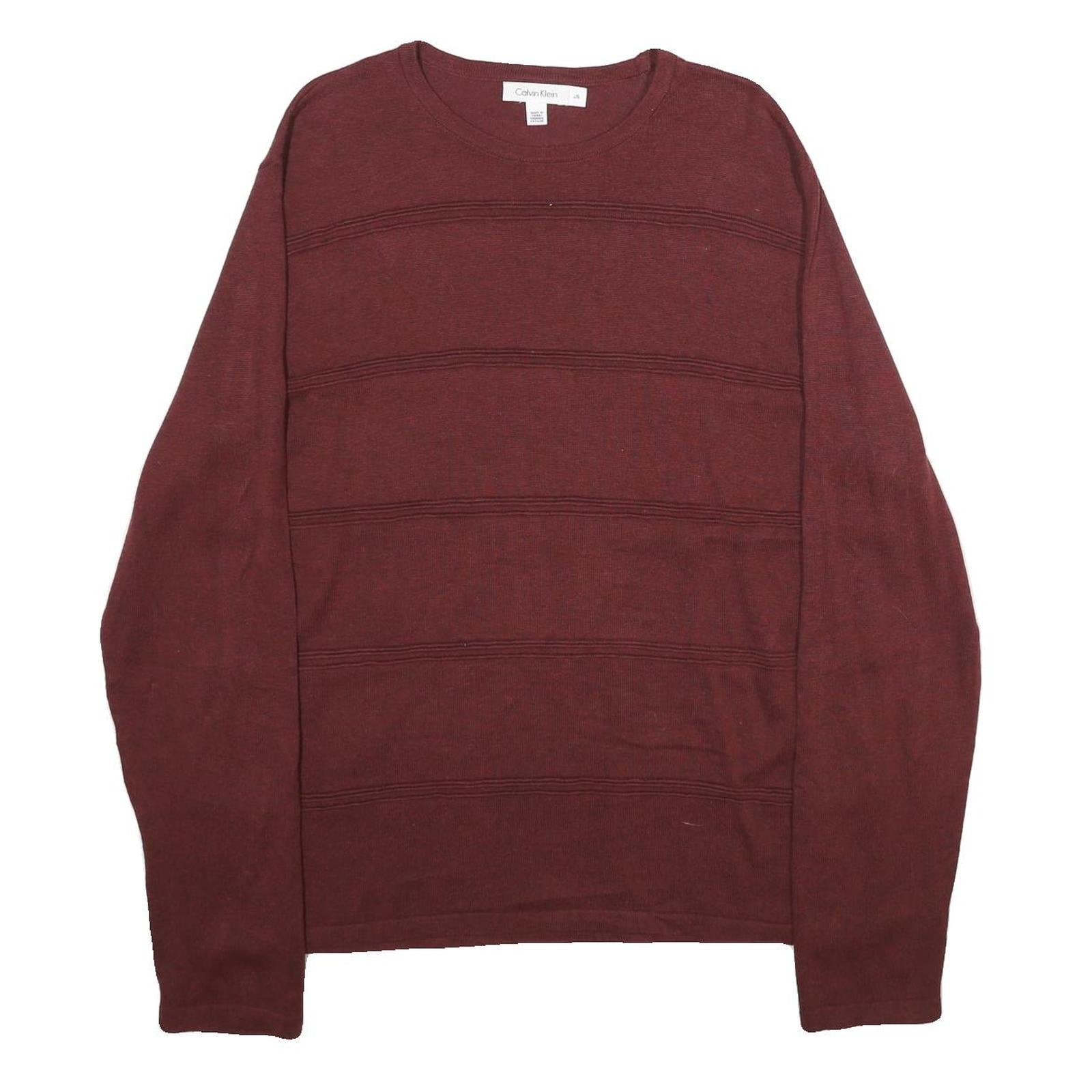 CALVIN KLEIN Mens Maroon Patterned Jumper Crew Neck Basic Knit L Cotton Blend Refurbished - N/A refurbished available on Cerqular