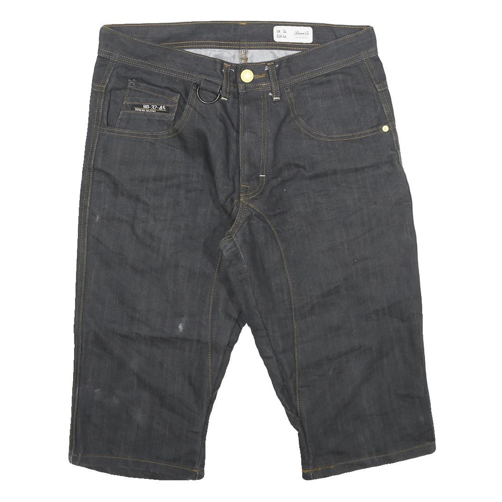 Mens Black Cotton Blend Denim Style Casual Shorts XL W34 Relaxed Fit Pocket Refurbished - N/A refurbished available on Cerqular