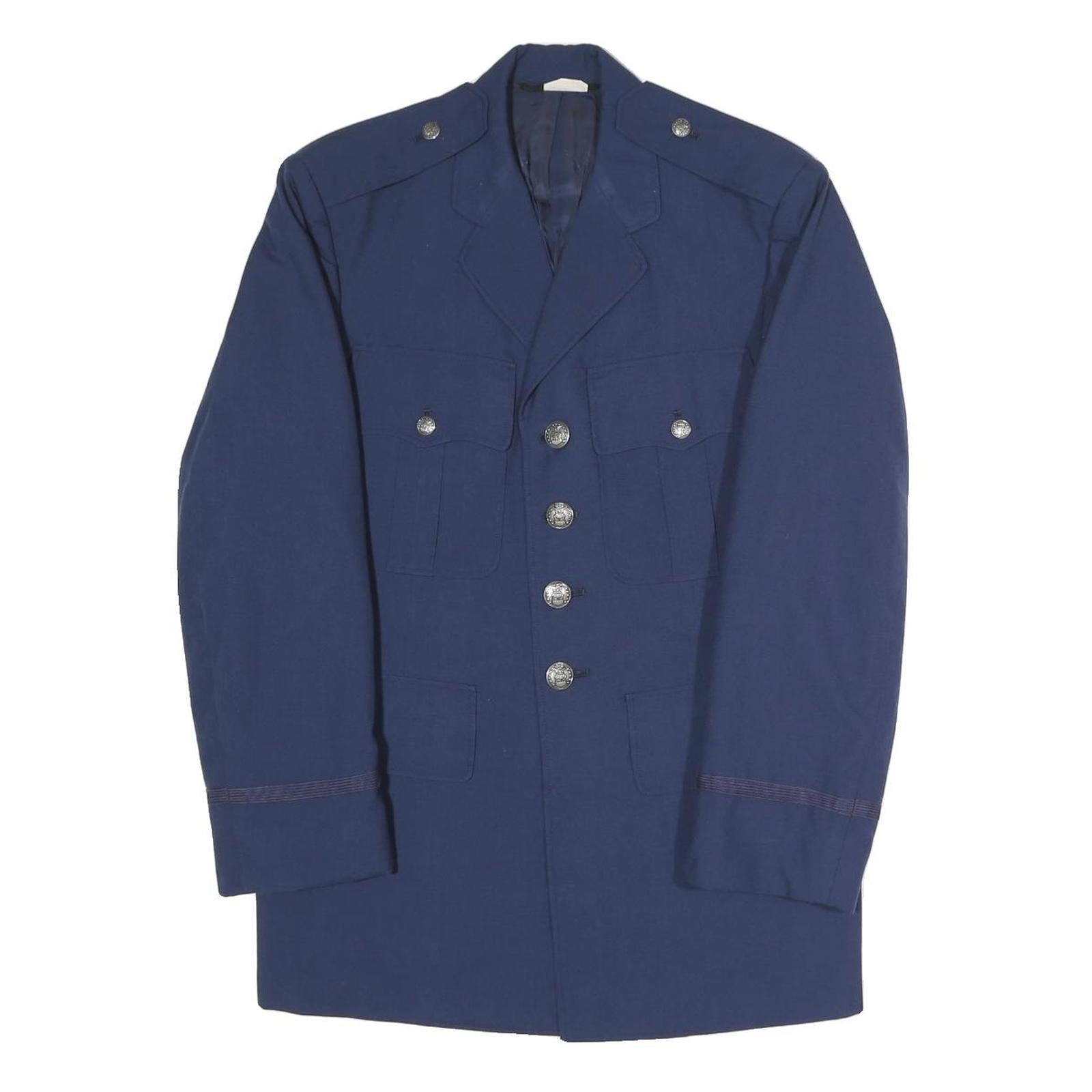 Mens Blue Military Jacket S Polyester Blend Button Plain Classic Uniform Style Refurbished - N/A refurbished available on Cerqular