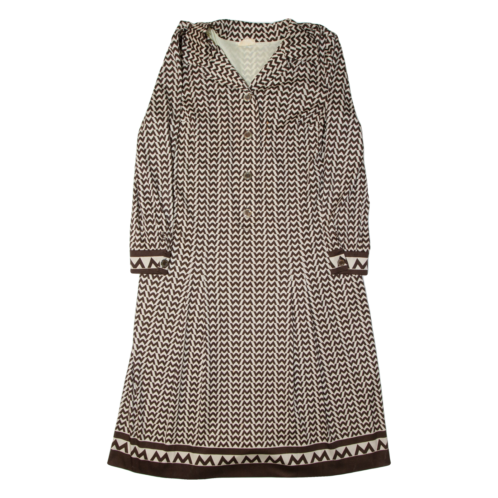 SORA Stretch Womens A-Line Dress Brown 90s Crazy Pattern Midi L Refurbished - N/A refurbished available on Cerqular