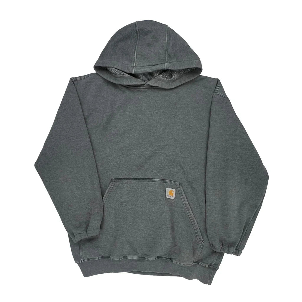 Carhartt Hoodie - Medium Grey Cotton Refurbished - Thrifted (note: this is a term often used to describe second- refurbished available on Cerqular