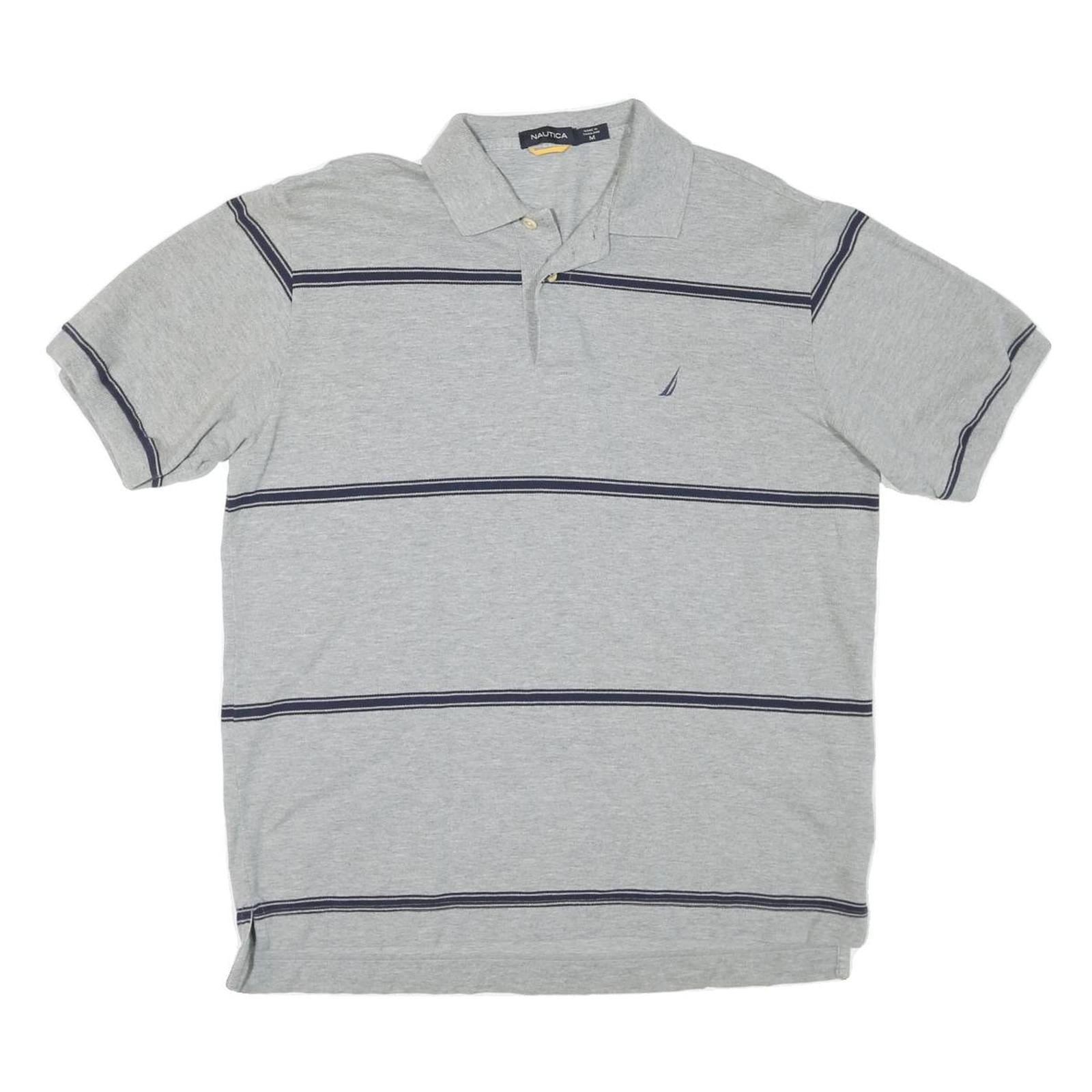 NAUTICA Mens Grey & Navy Blue Striped Short Sleeve Polo Shirt M Casual Cotton Refurbished - N/A refurbished available on Cerqular