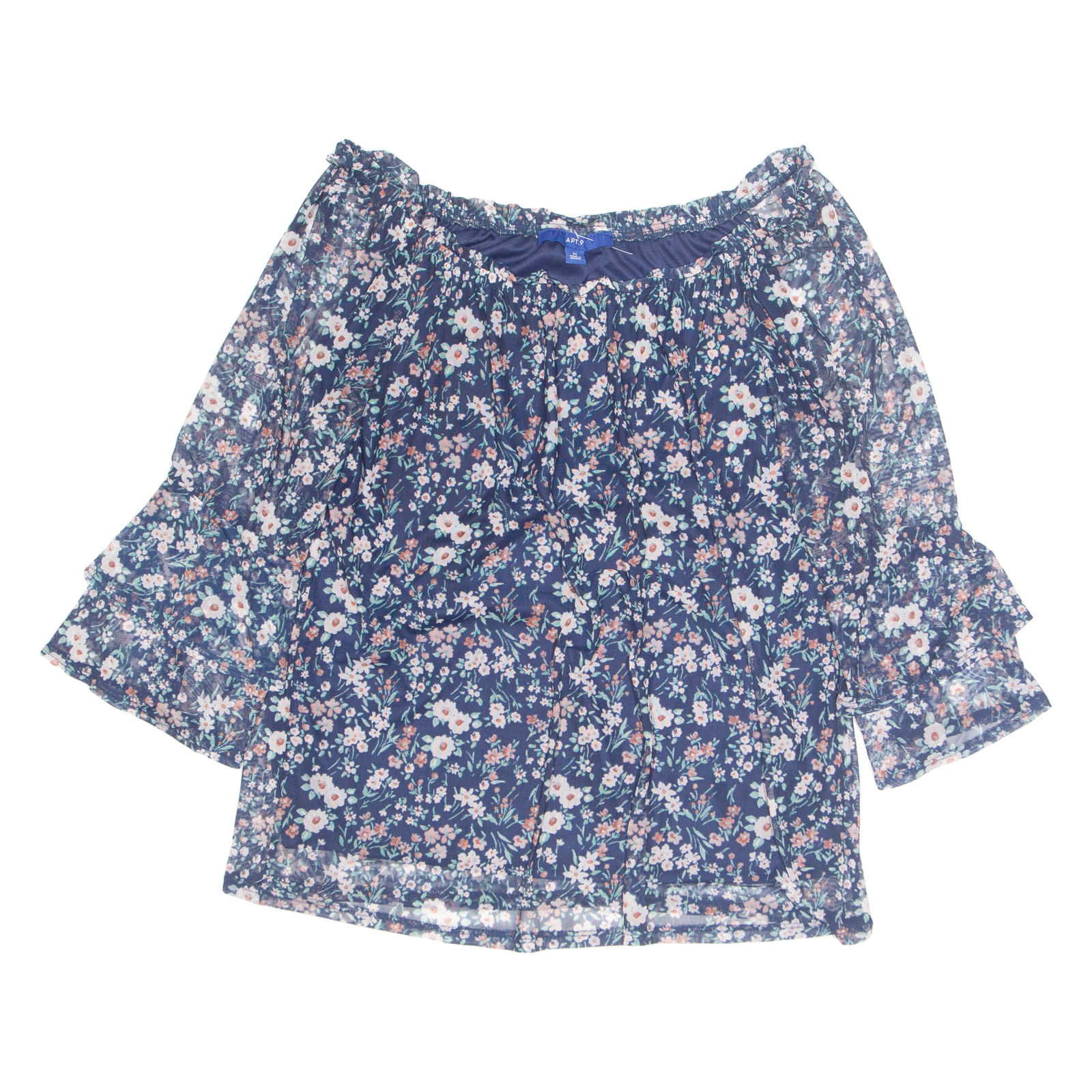 APT. 9 Womens Printed Blouse Blue Long Sleeve Floral M Refurbished - N/A refurbished available on Cerqular