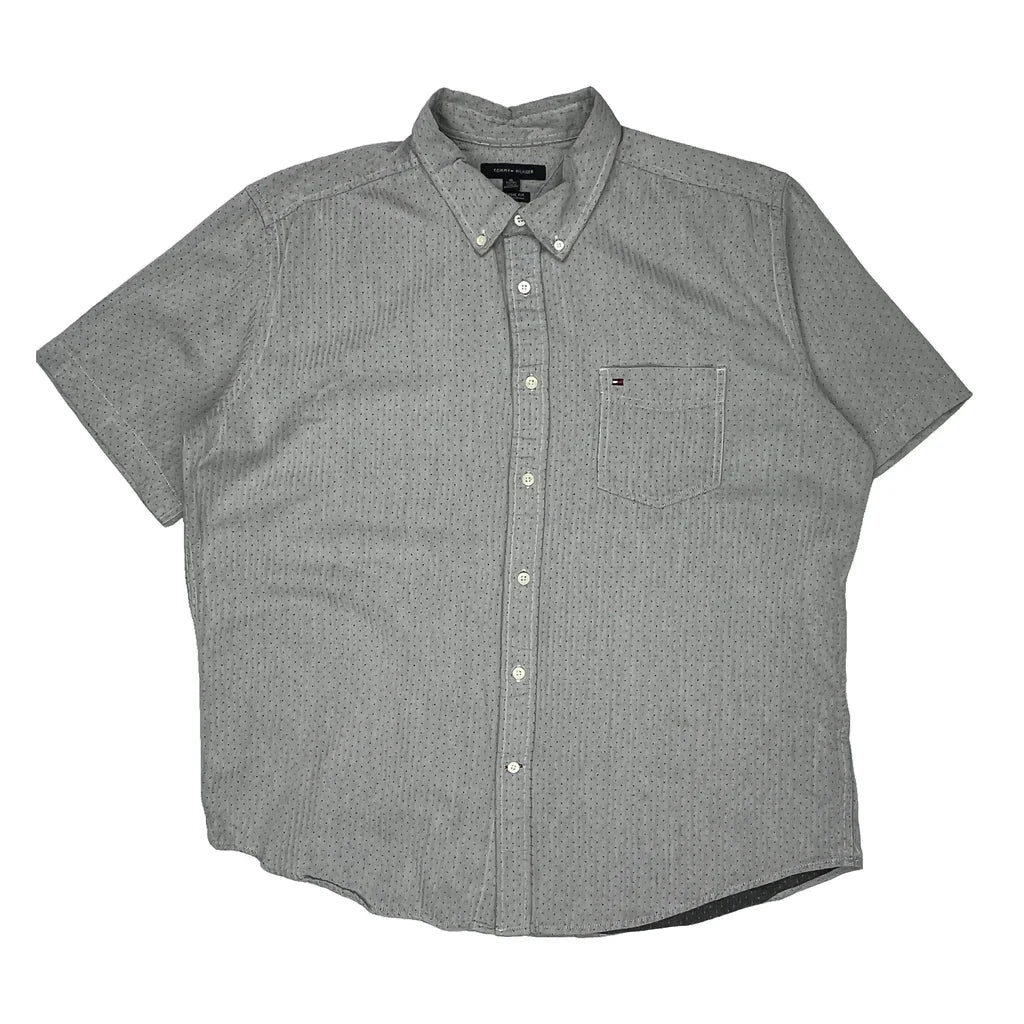 Tommy Hilfiger Short Sleeve Shirt - XL Grey Cotton Refurbished - Thrifted (note: this is a term often used to describe second- refurbished available on Cerqular