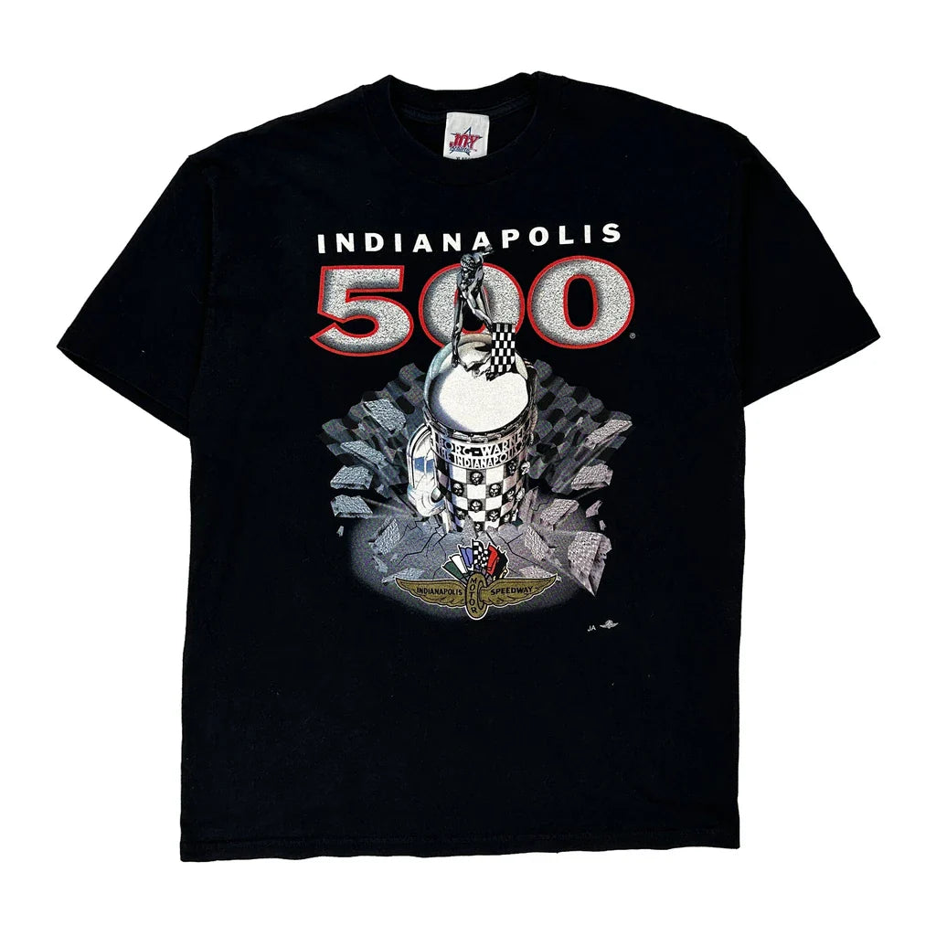 Made In USa Indianapolis 500 Joy Athletic Graphic T-Shirt - XL Black Cotton Refurbished - Thrifted (note: this is a term often used to describe second- refurbished available on Cerqular