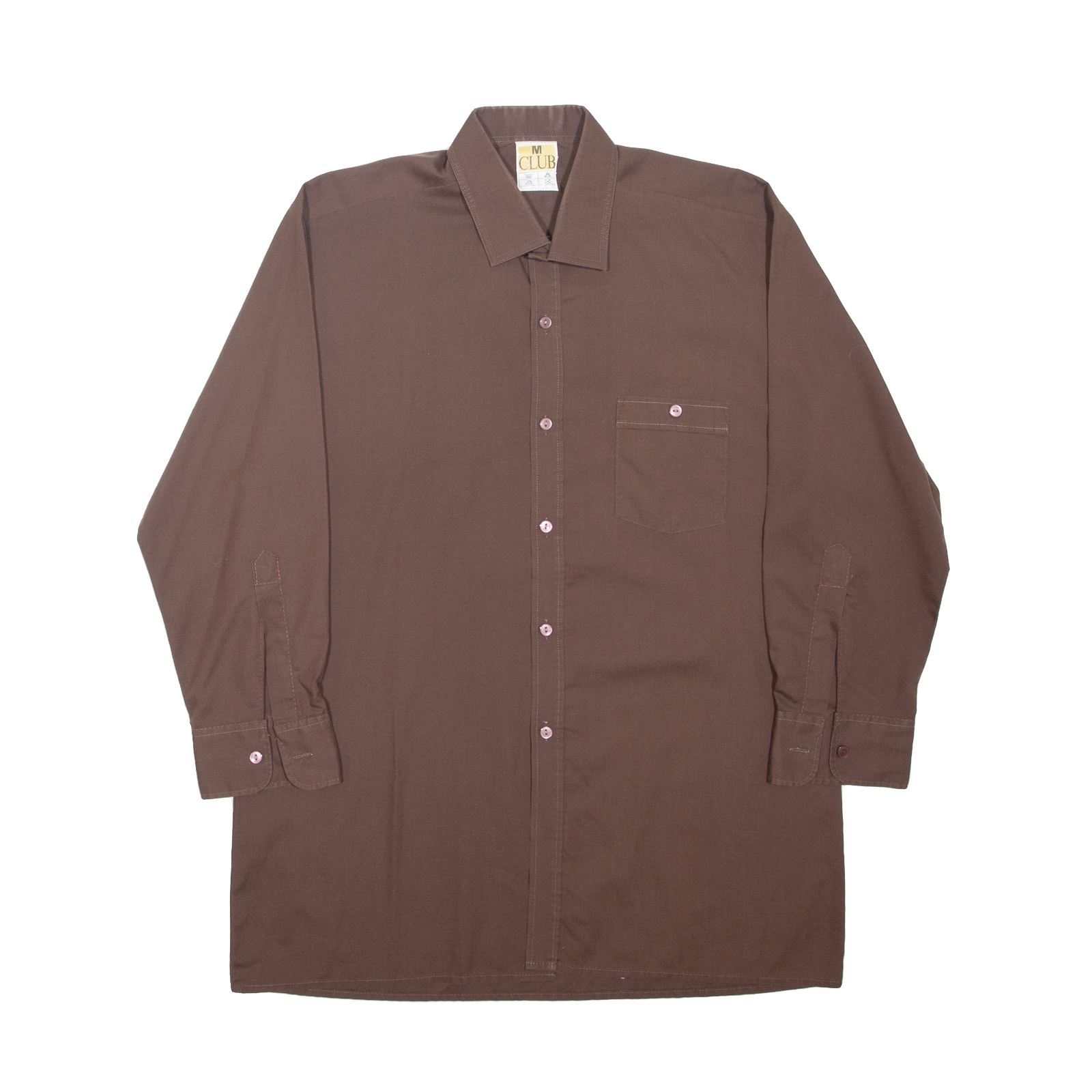 CLUB Mens Plain Shirt Brown Long Sleeve M Refurbished - N/A refurbished available on Cerqular