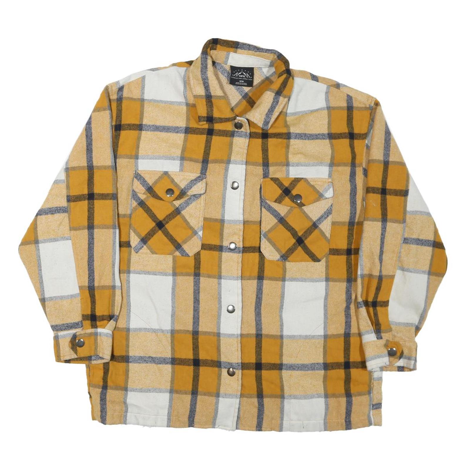 HFX Mens Yellow & White Check Shirt M Long Sleeve Button Closure Cotton Blend Refurbished - N/A refurbished available on Cerqular