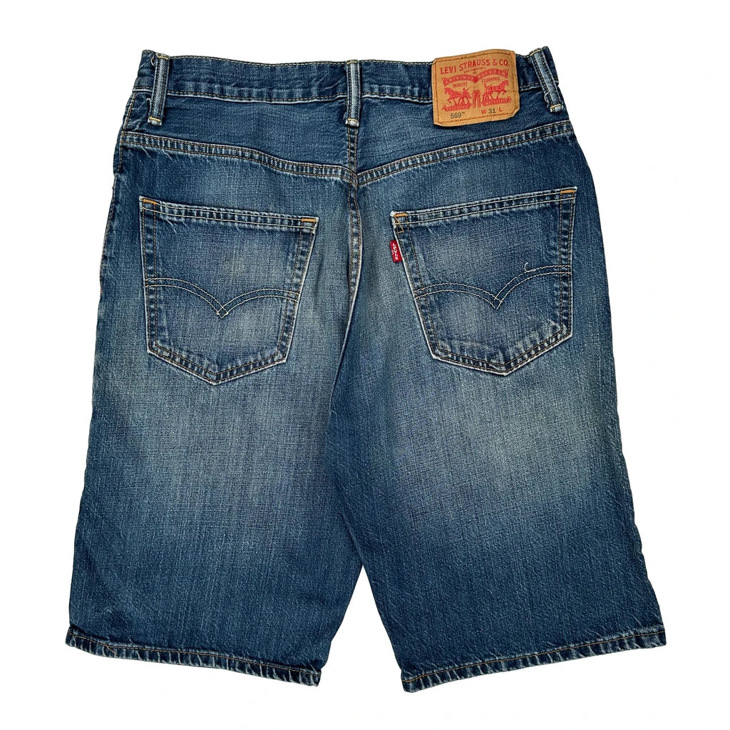 Levis Denim Shorts - 31W 12L Blue Cotton Refurbished - Thrifted (note: this is a term often used to describe second- refurbished available on Cerqular