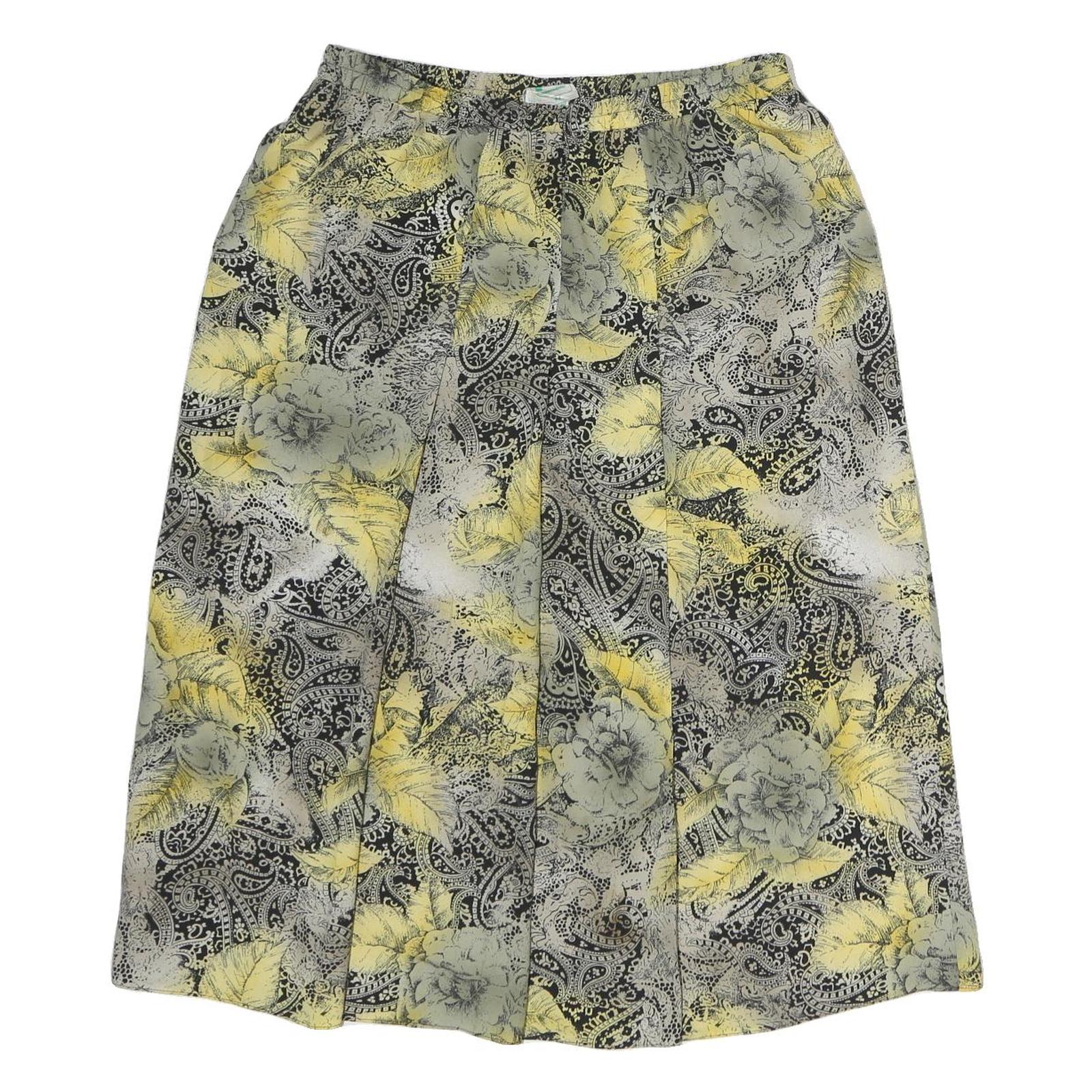 Womens Black & Yellow Paisley Floral Printed Pleated Midi Polyester Skirt M Refurbished - N/A refurbished available on Cerqular