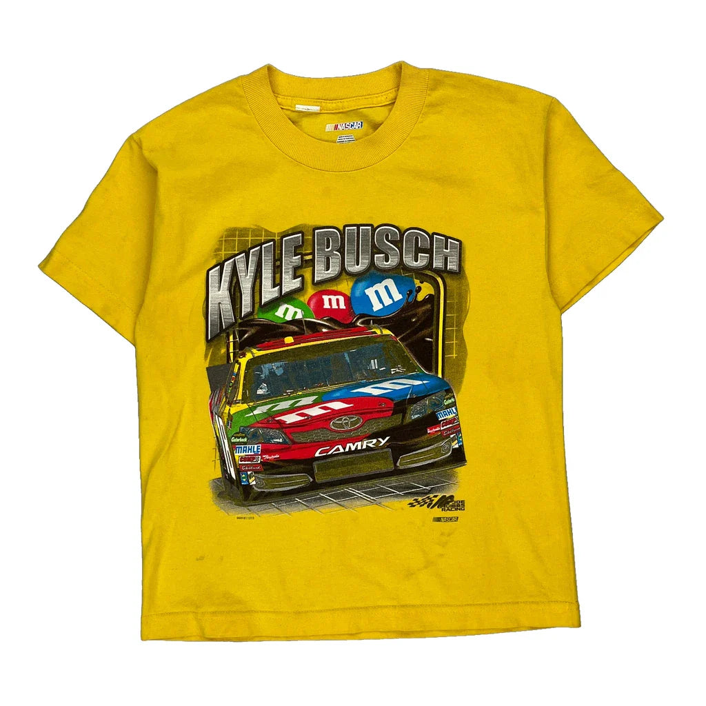 Kyle Busch Nascar Nascar T-Shirt - Small Yellow Cotton Refurbished - Thrifted (note: this is a term often used to describe second- refurbished available on Cerqular