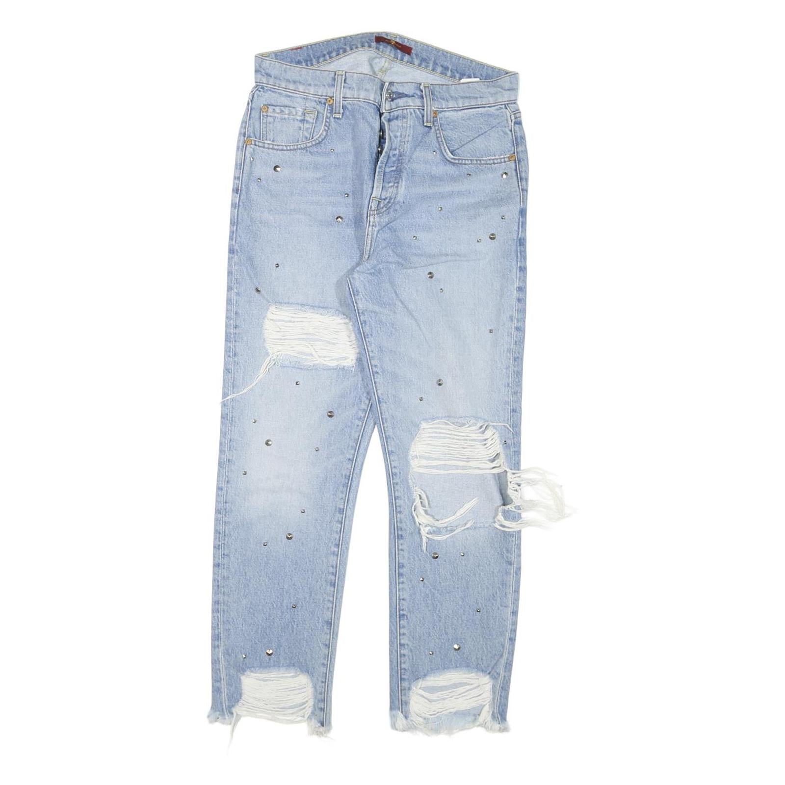 7 FOR ALL MANKIND Womens Slim Blue Denim Rinse W28 L26 Distressed Button Fly Refurbished - N/A refurbished available on Cerqular