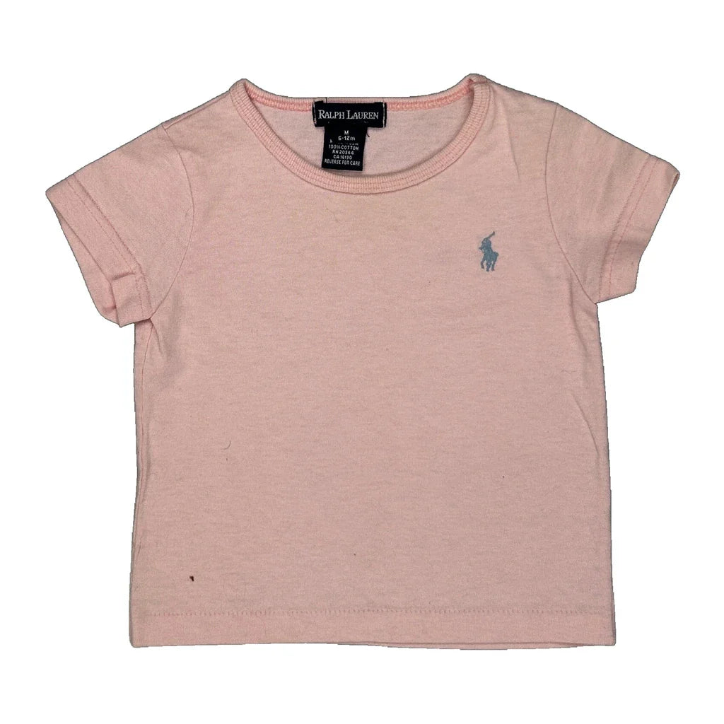 Age 6-12 Months Ralph Lauren T-Shirt - 4XS Pink Cotton Refurbished - Thrifted (note: this is a term often used to describe second- refurbished available on Cerqular