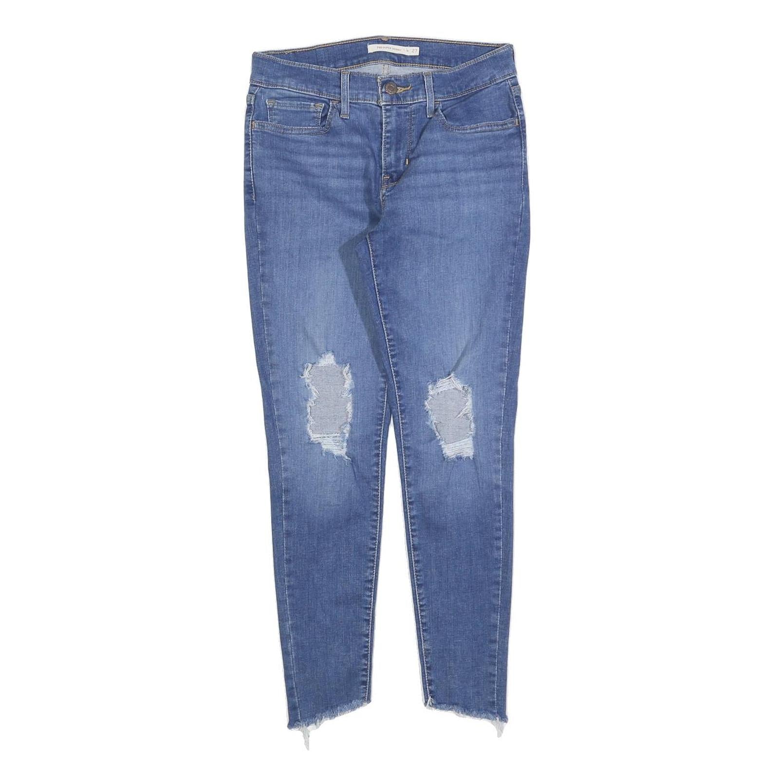 LEVI'S 710 Womens Jeans Blue Slim Skinny Denim Medium W27 L24 Distressed Raw Hem Refurbished - N/A refurbished available on Cerqular