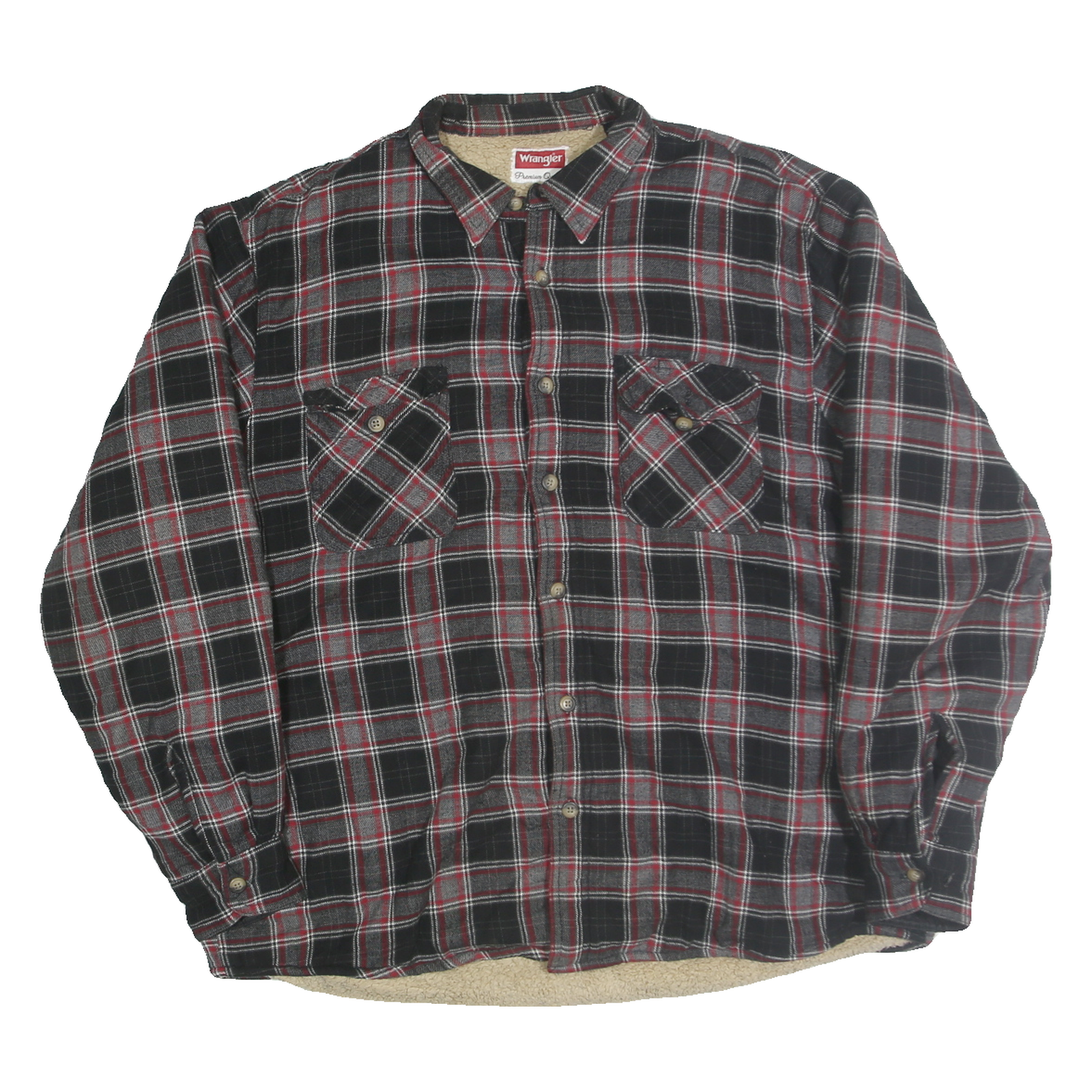 WRANGLER Mens Black Red Check Button Jacket XL Polyester Blend Cozy Lined Refurbished - N/A refurbished available on Cerqular