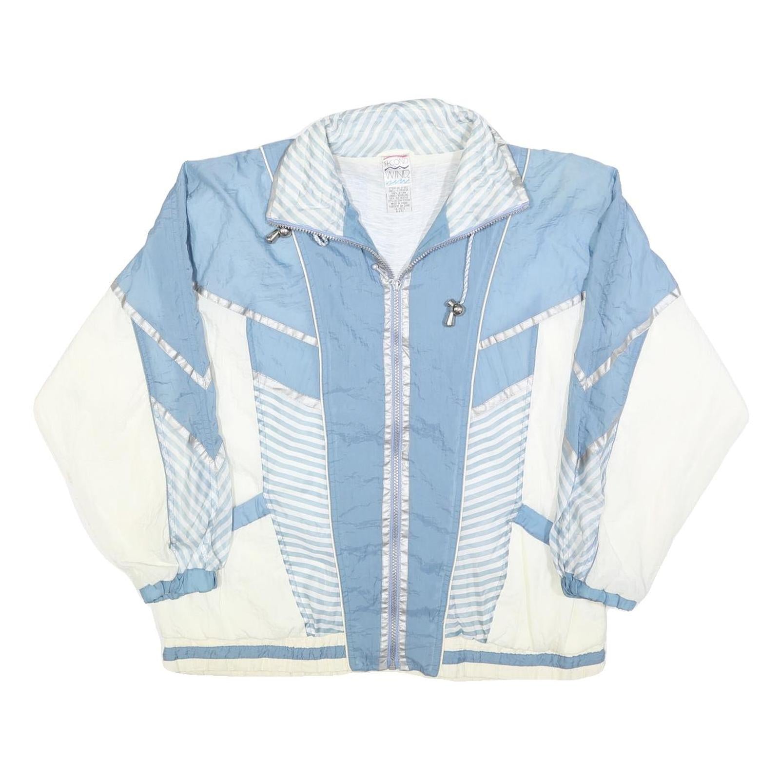 SECOND WIND Womens Blue & White Nylon Zip Jacket S Striped Sport Casual Refurbished - N/A refurbished available on Cerqular