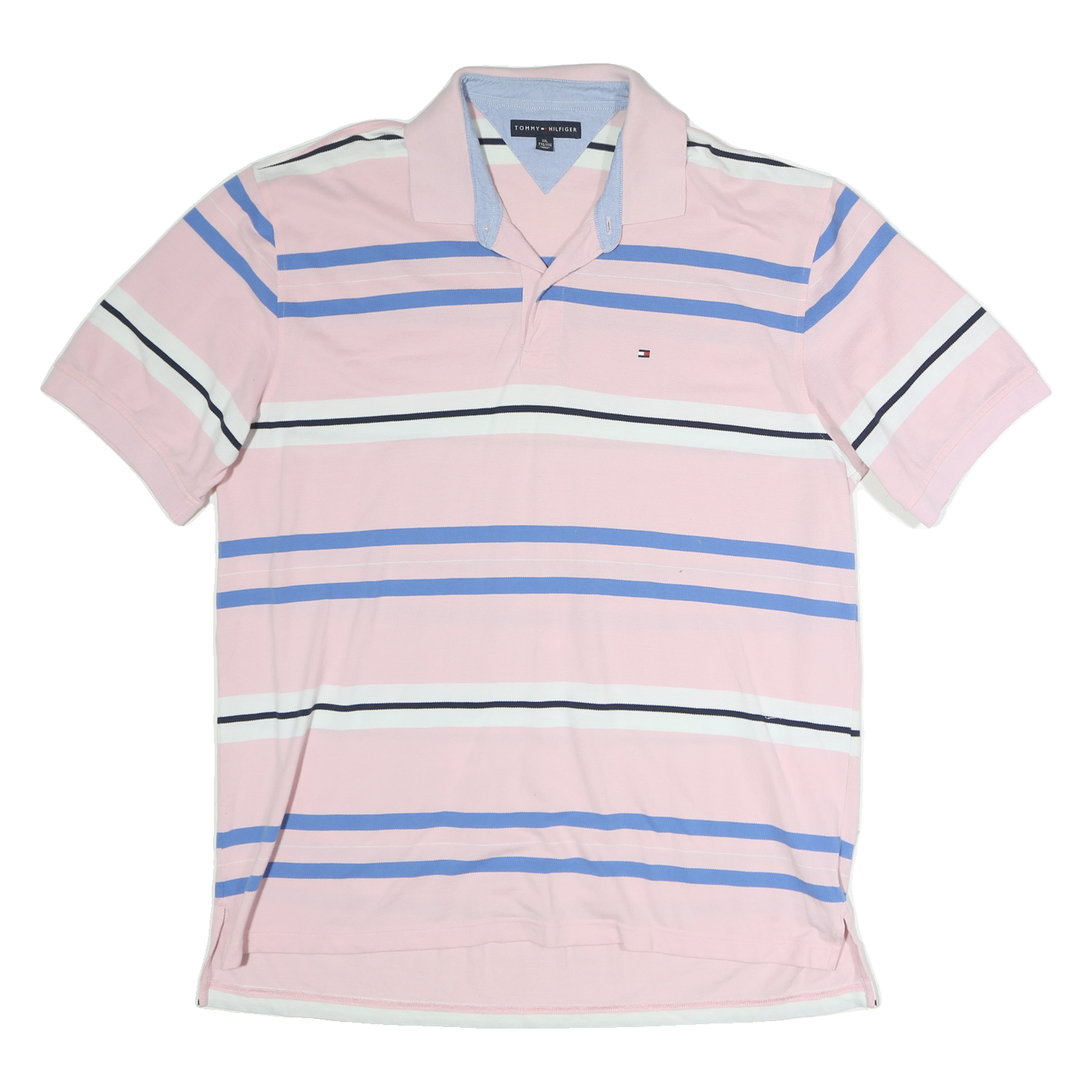 TOMMY HILFIGER Mens Pink Blue & White Striped Short Sleeve Polo Shirt 2XL Cotton Refurbished - N/A refurbished available on Cerqular