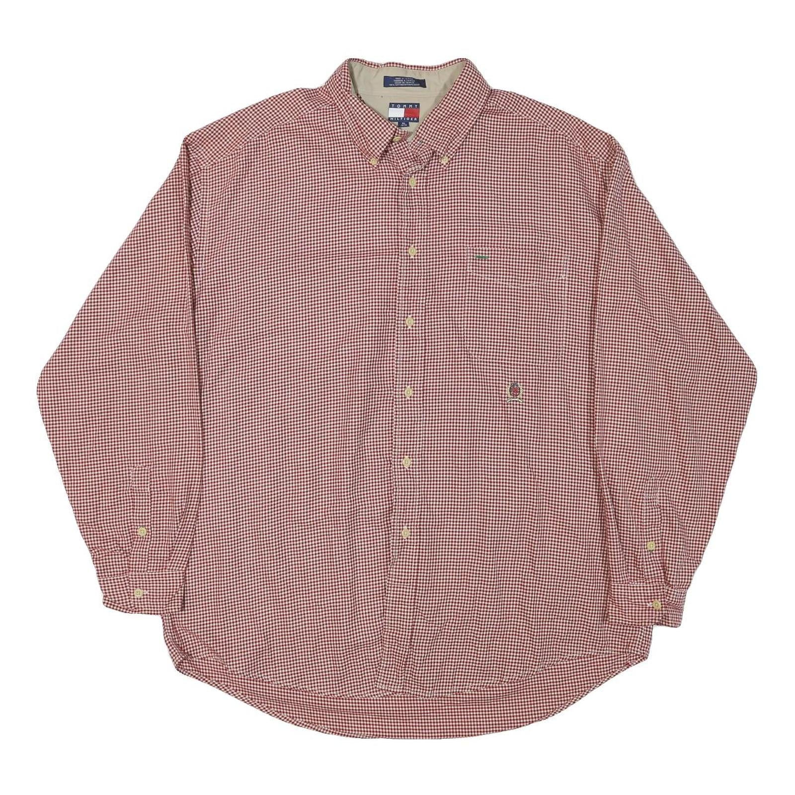 TOMMY HILFIGER Mens Red & White Check Shirt XL Casual Cotton Blend Long Sleeve Refurbished - N/A refurbished available on Cerqular