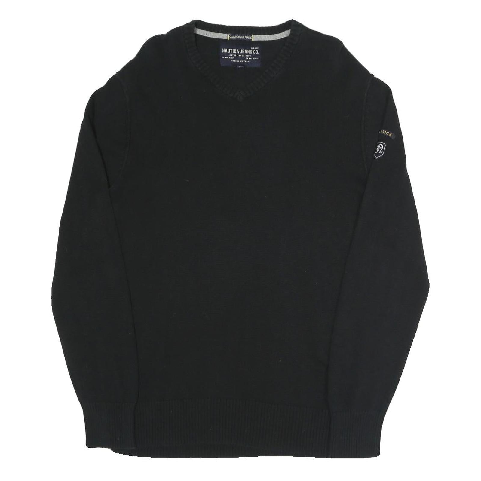 NAUTICA Mens Black Cotton Blend Plain V-Neck Basic Knit Jumper M Classic Style Refurbished - N/A refurbished available on Cerqular