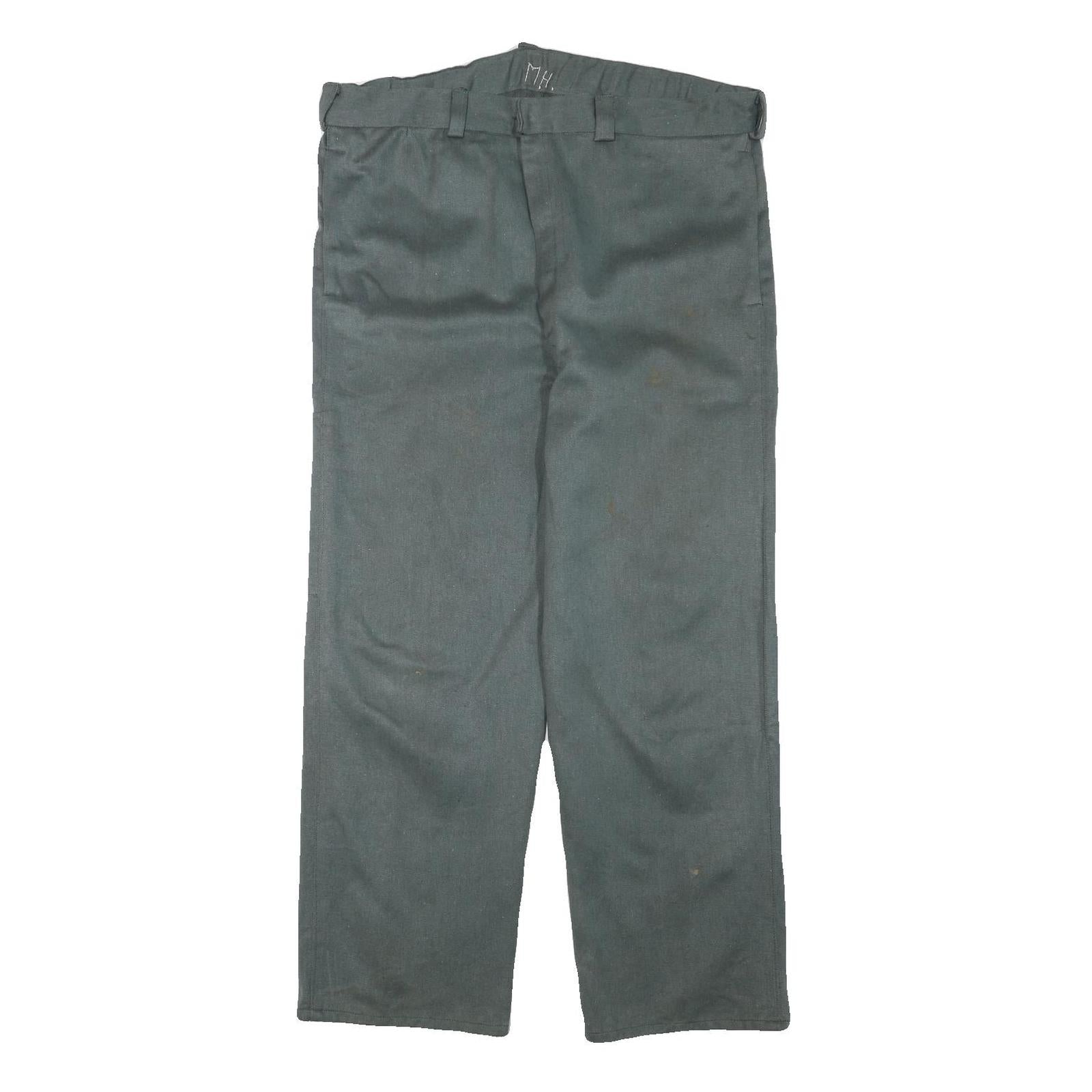 Mens Cotton Blend Relaxed Fit Green Button Closure Trousers W39 L28 Workwear Refurbished - N/A refurbished available on Cerqular