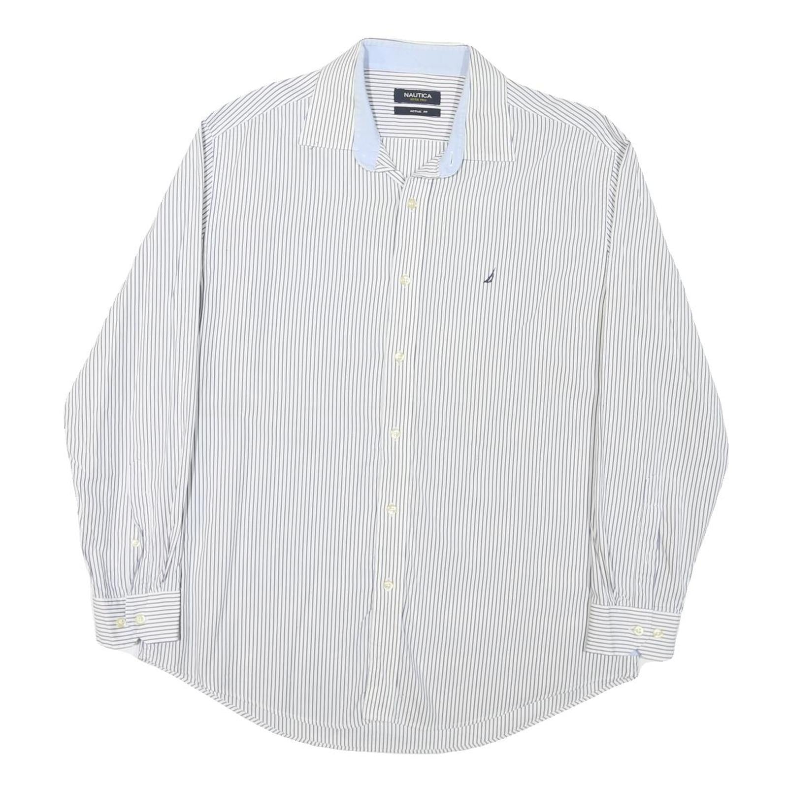 NAUTICA Mens White & Blue Striped Shirt M Classic Cotton Blend Casual Refurbished - N/A refurbished available on Cerqular