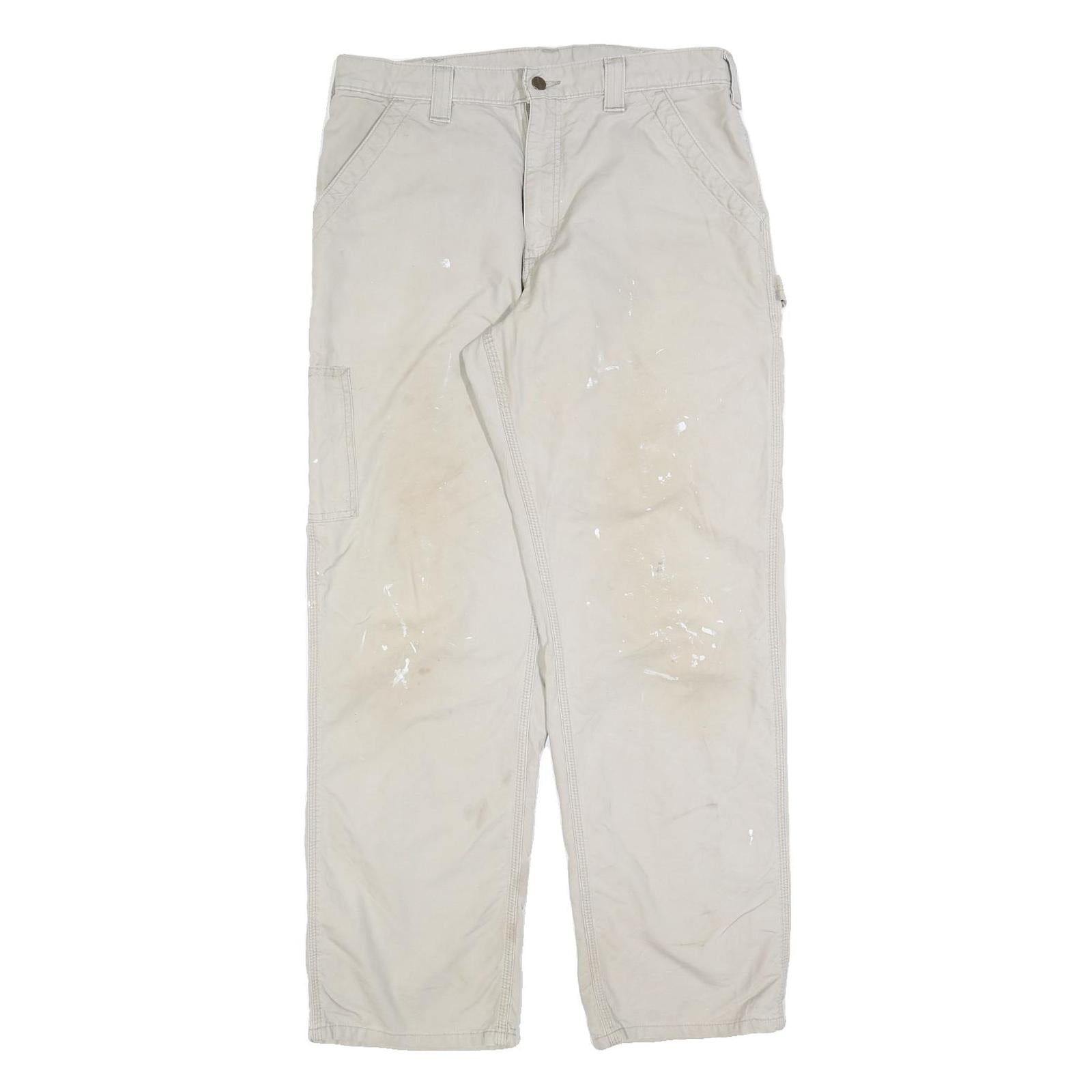CARHARTT Mens Cotton Blend Beige Relaxed Straight Trousers W34 L32 Workwear Refurbished - N/A refurbished available on Cerqular