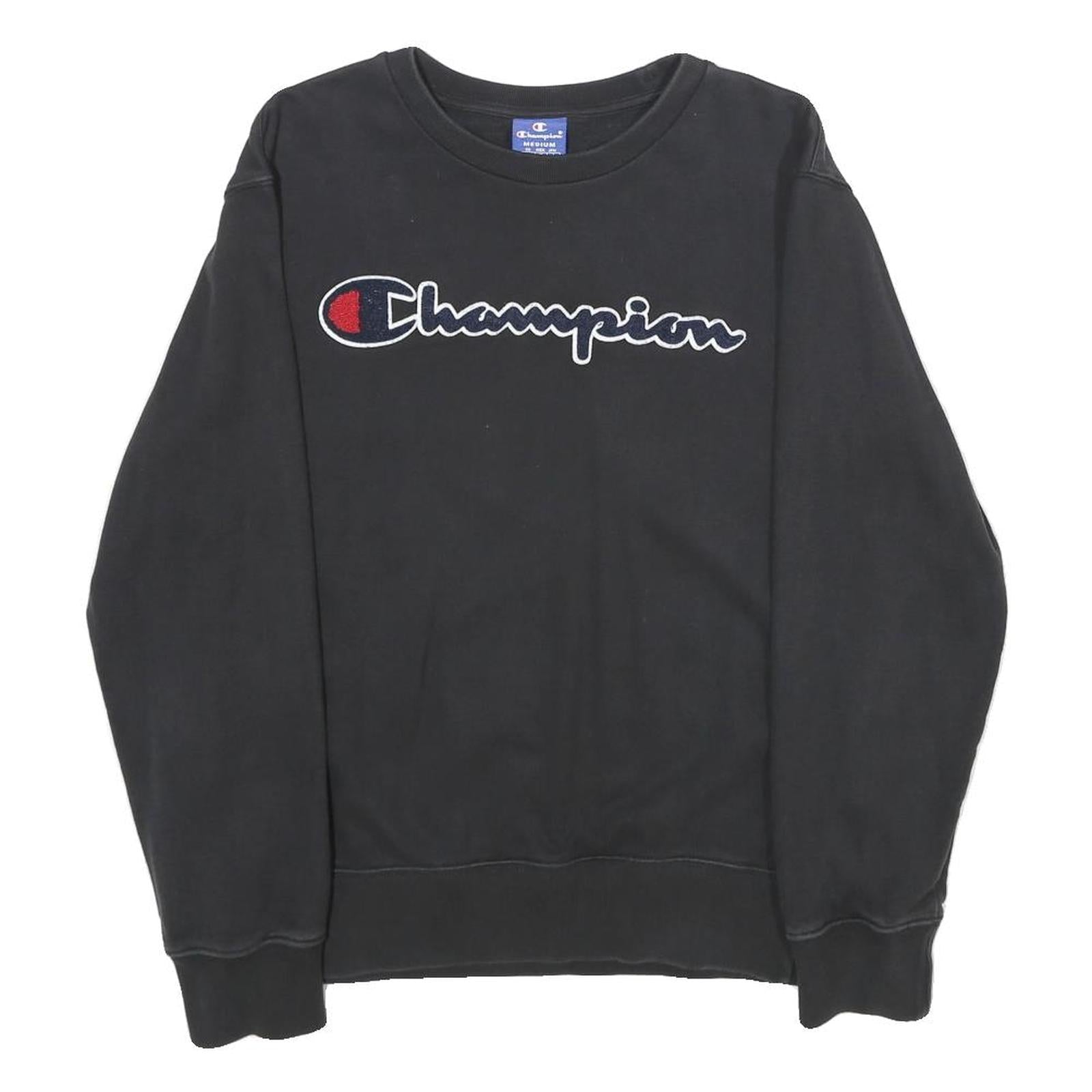 CHAMPION Mens Black Crew Neck M Cotton Logo Sweatshirt Casual Pullover Refurbished - N/A refurbished available on Cerqular