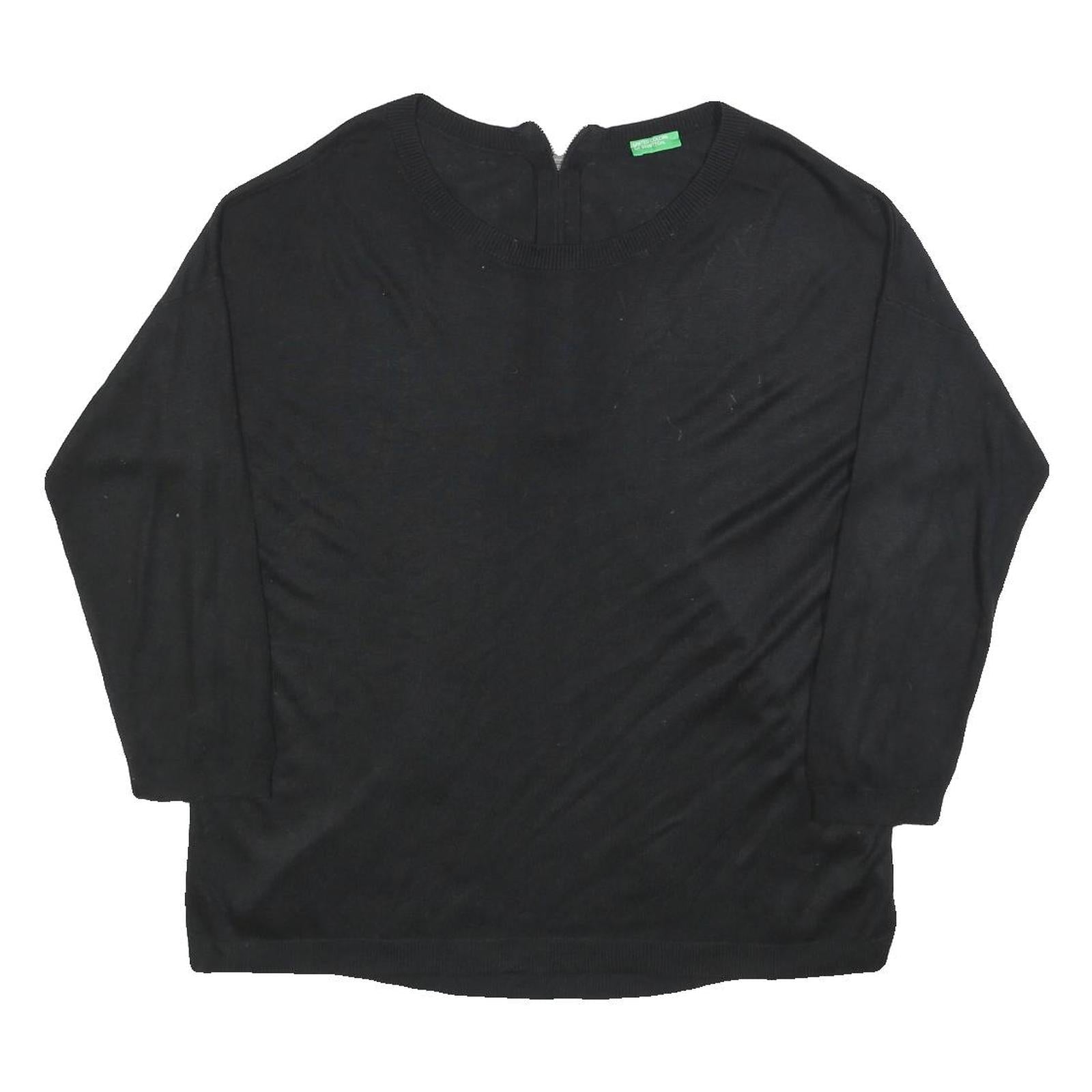UNITED COLORS OF BENETTON Womens Black Plain Pullover Round Neck Basic Knit L Refurbished - N/A refurbished available on Cerqular
