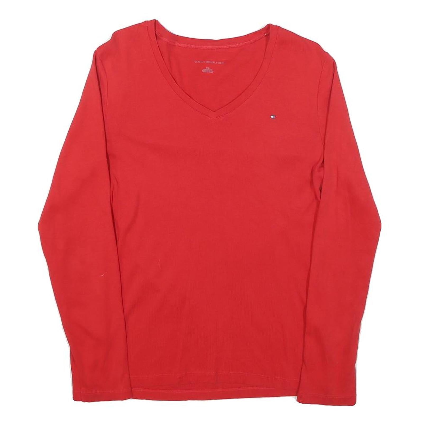 TOMMY HILFIGER Womens Red Jumper Plain V-Neck Basic Knit L Cotton Blend Refurbished - N/A refurbished available on Cerqular