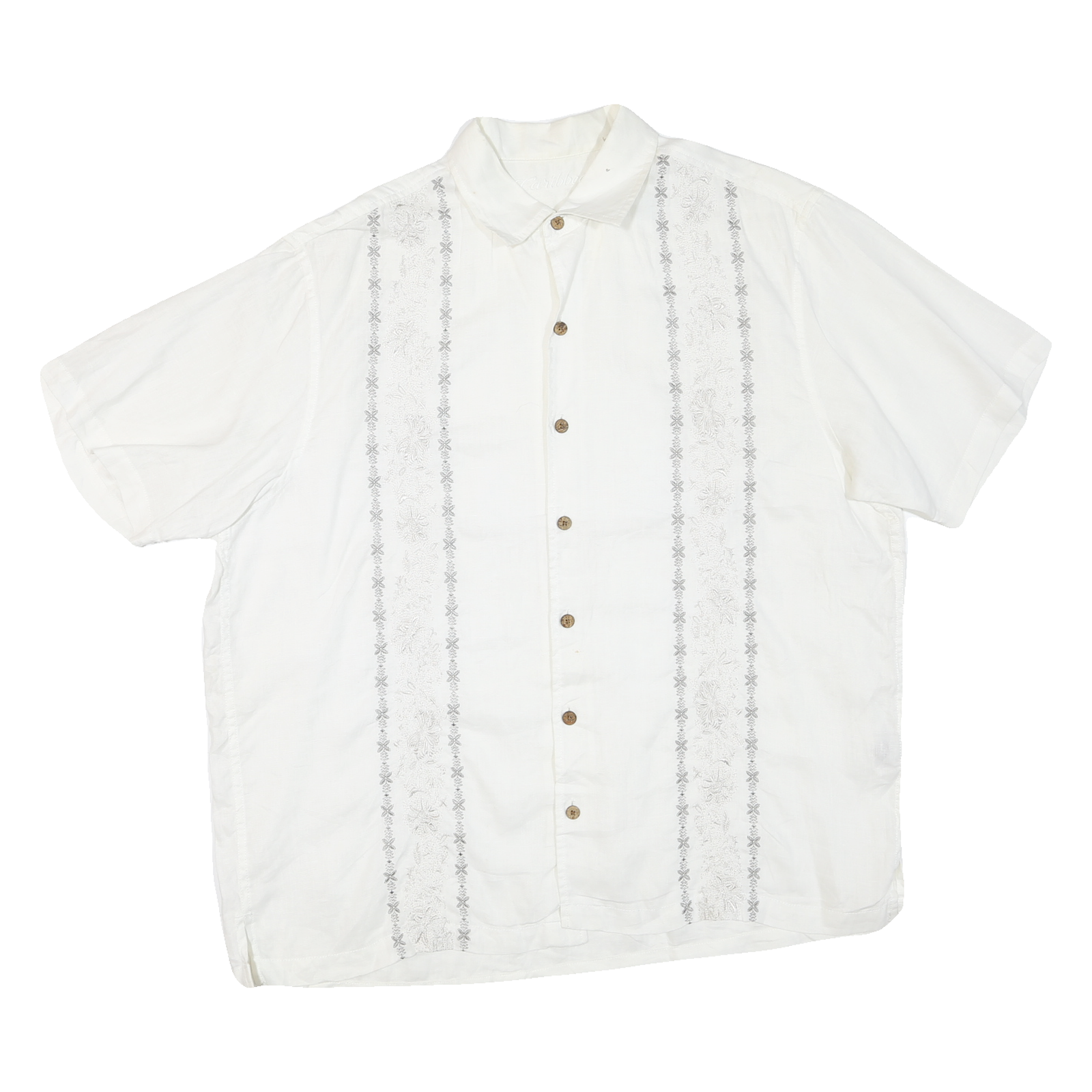 CARIBBEAN Mens White XL Embroidered Cotton Blend Shirt Casual Summer Holiday Refurbished - N/A refurbished available on Cerqular