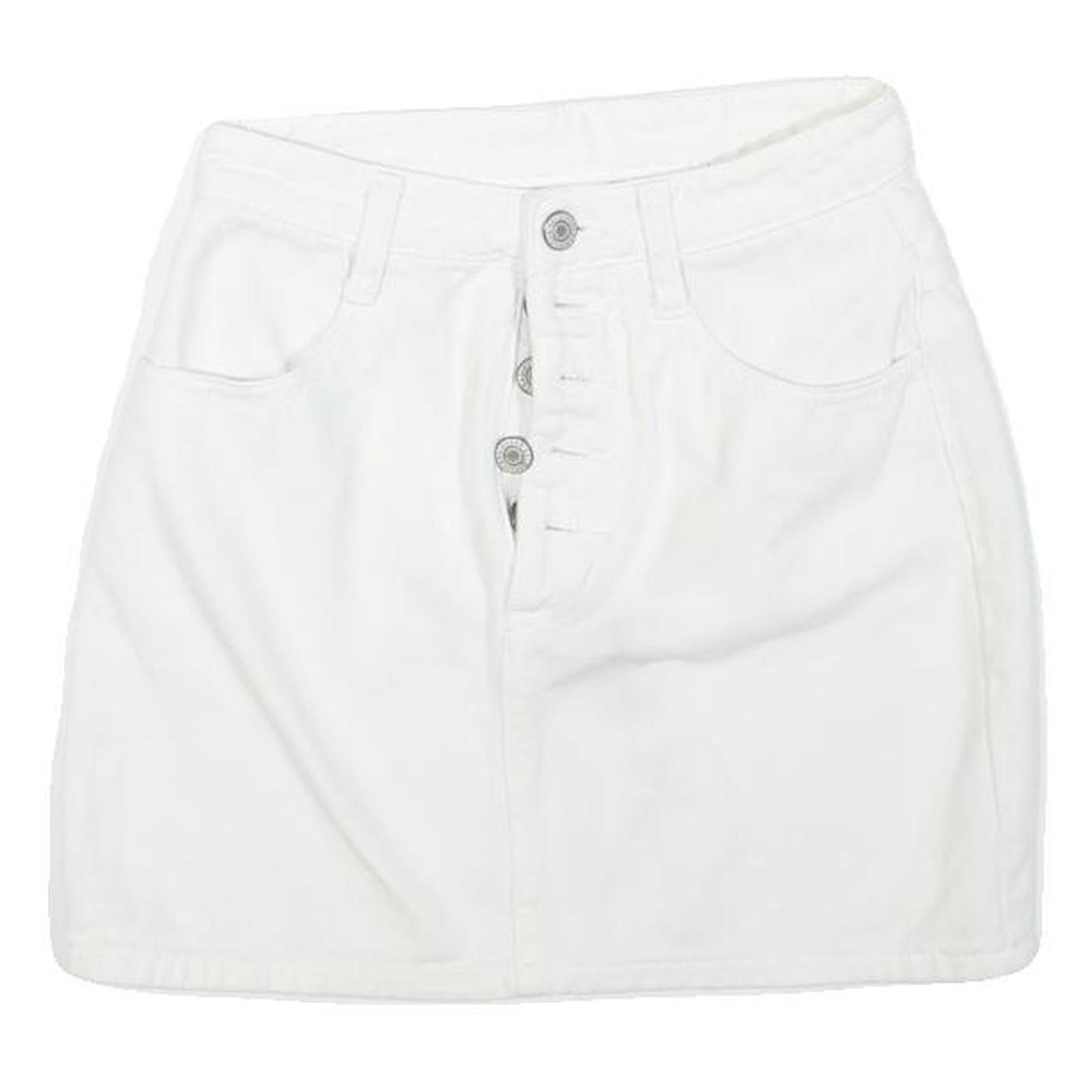 Womens White Mini Cotton Blend Button Skirt XS Casual Denim Style Summer Refurbished - N/A refurbished available on Cerqular